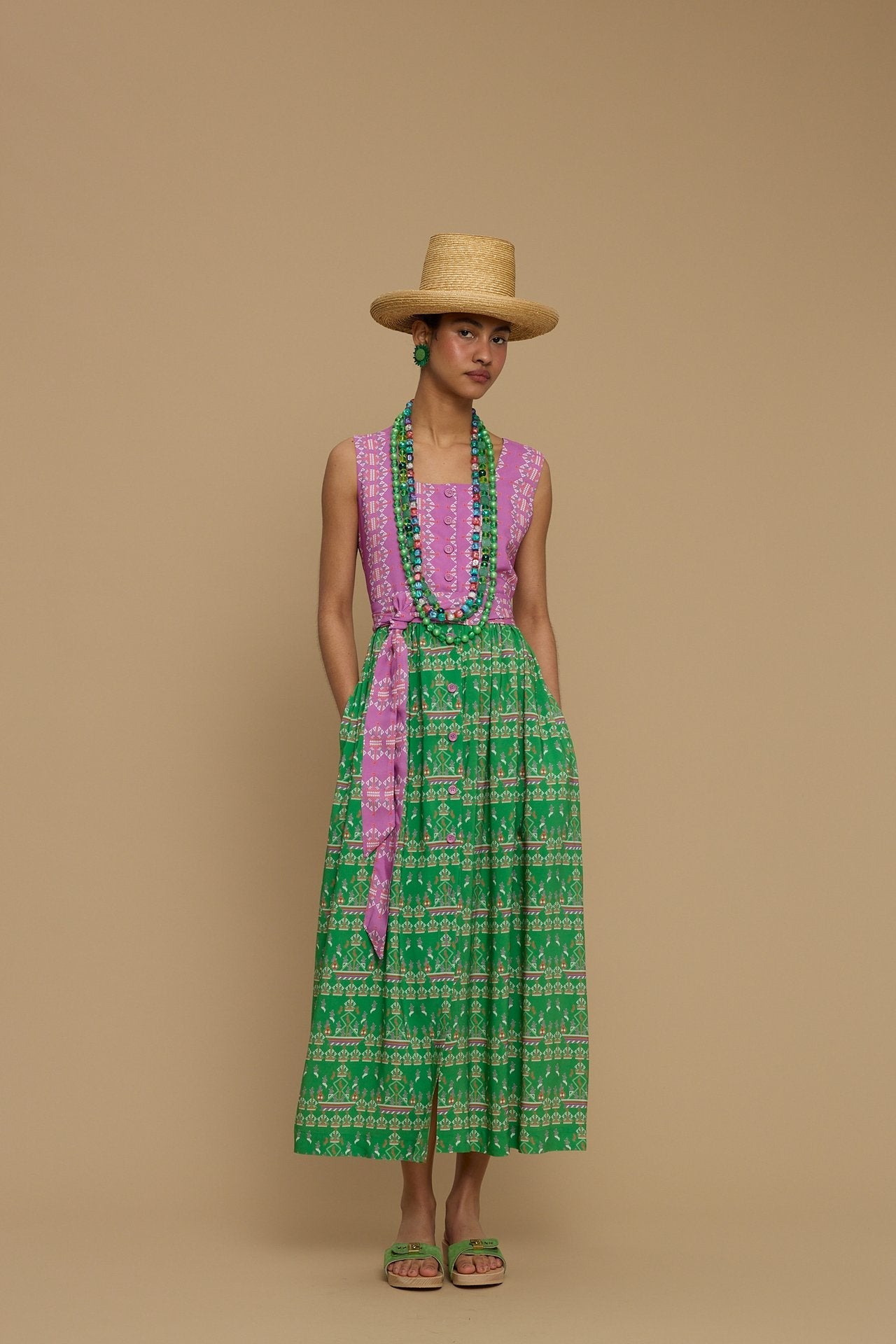 MAXI DRESS SYROS (KARAVAKI MIX GREEN & PURPLE PRINT)