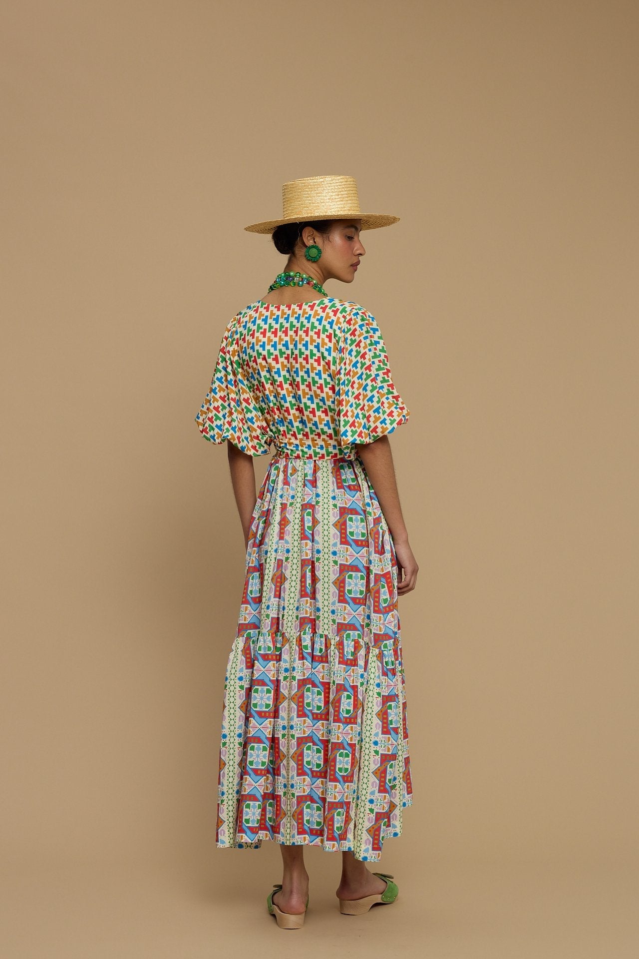MAXI DRESS SANTORINI (AMORGOS RECTANGULAR BEIGE PRINT)