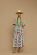MAXI DRESS SANTORINI (AMORGOS RECTANGULAR BEIGE PRINT)