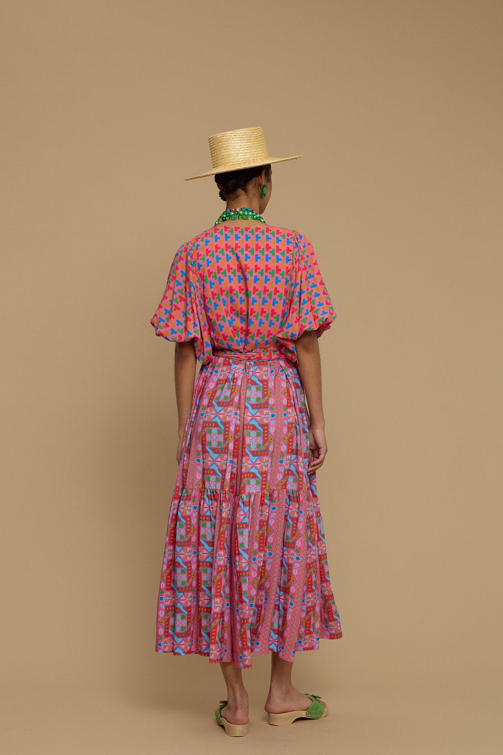 MAXI DRESS SANTORINI (AMORGOS RECTANGULAR PINK PRINT)
