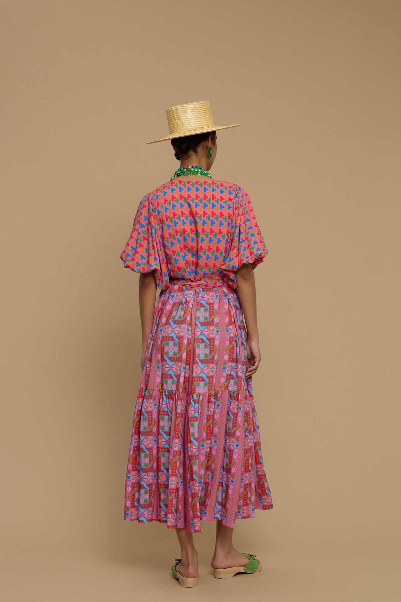 MAXI DRESS SANTORINI (AMORGOS RECTANGULAR PINK PRINT)