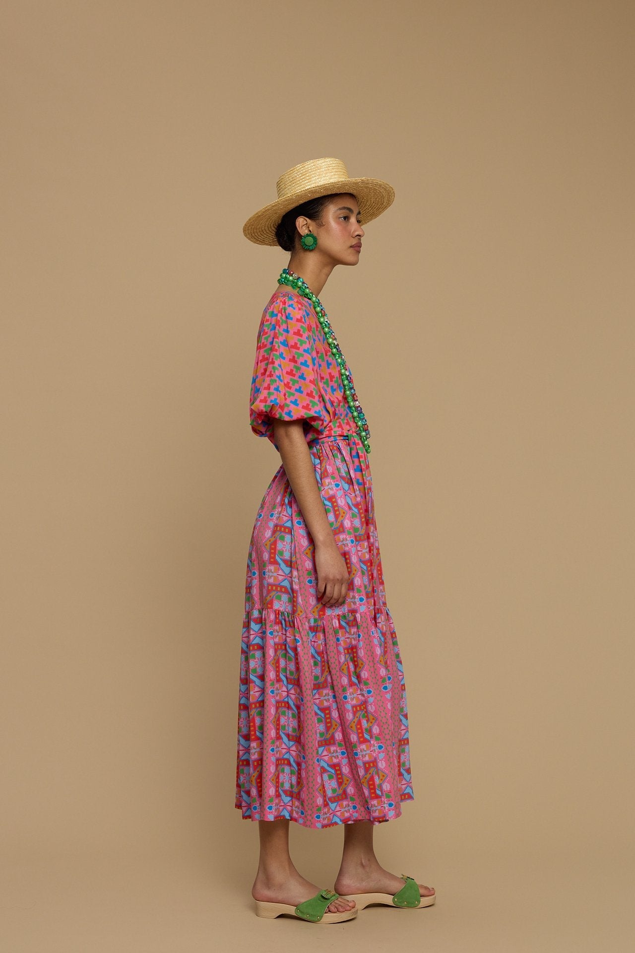 MAXI DRESS SANTORINI (AMORGOS RECTANGULAR PINK PRINT)