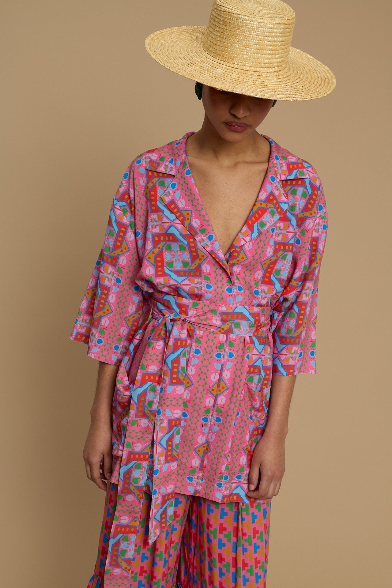 SHIRT KOUFONISI (AMORGOS RECTANGULAR PINK PRINT)