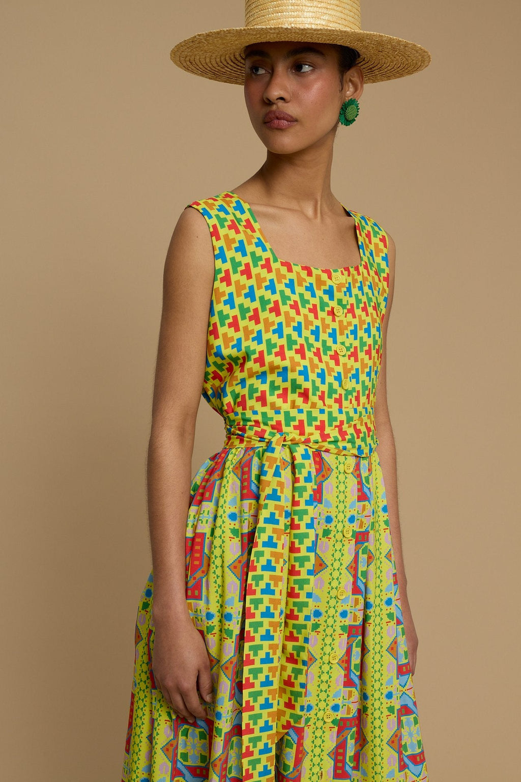 MAXI DRESS SYROS (AMORGOS RECTANGULAR YELLOW PRINT)