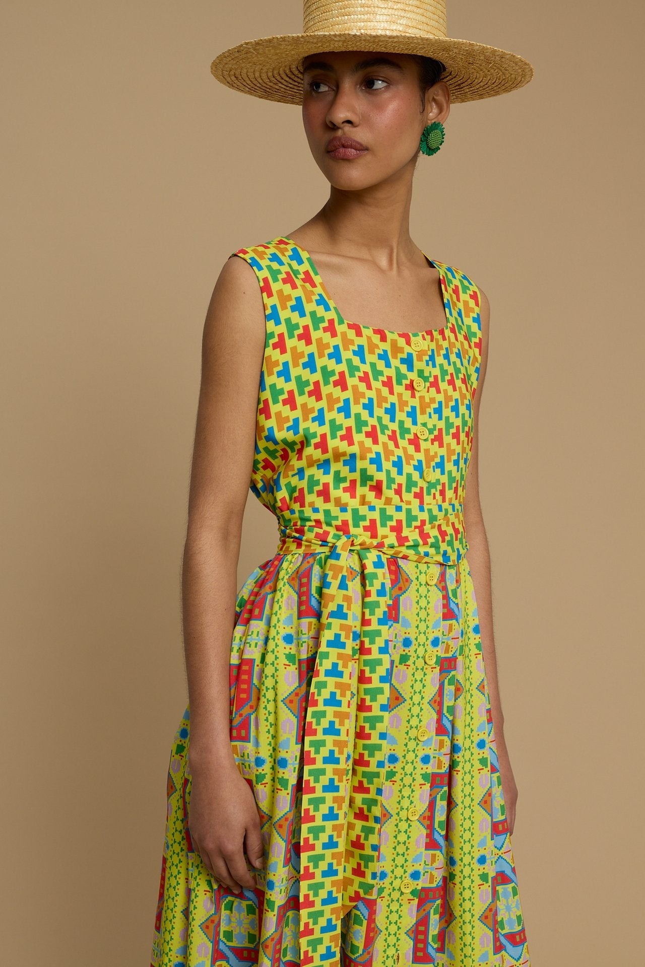 MAXI DRESS SYROS (AMORGOS RECTANGULAR YELLOW PRINT)