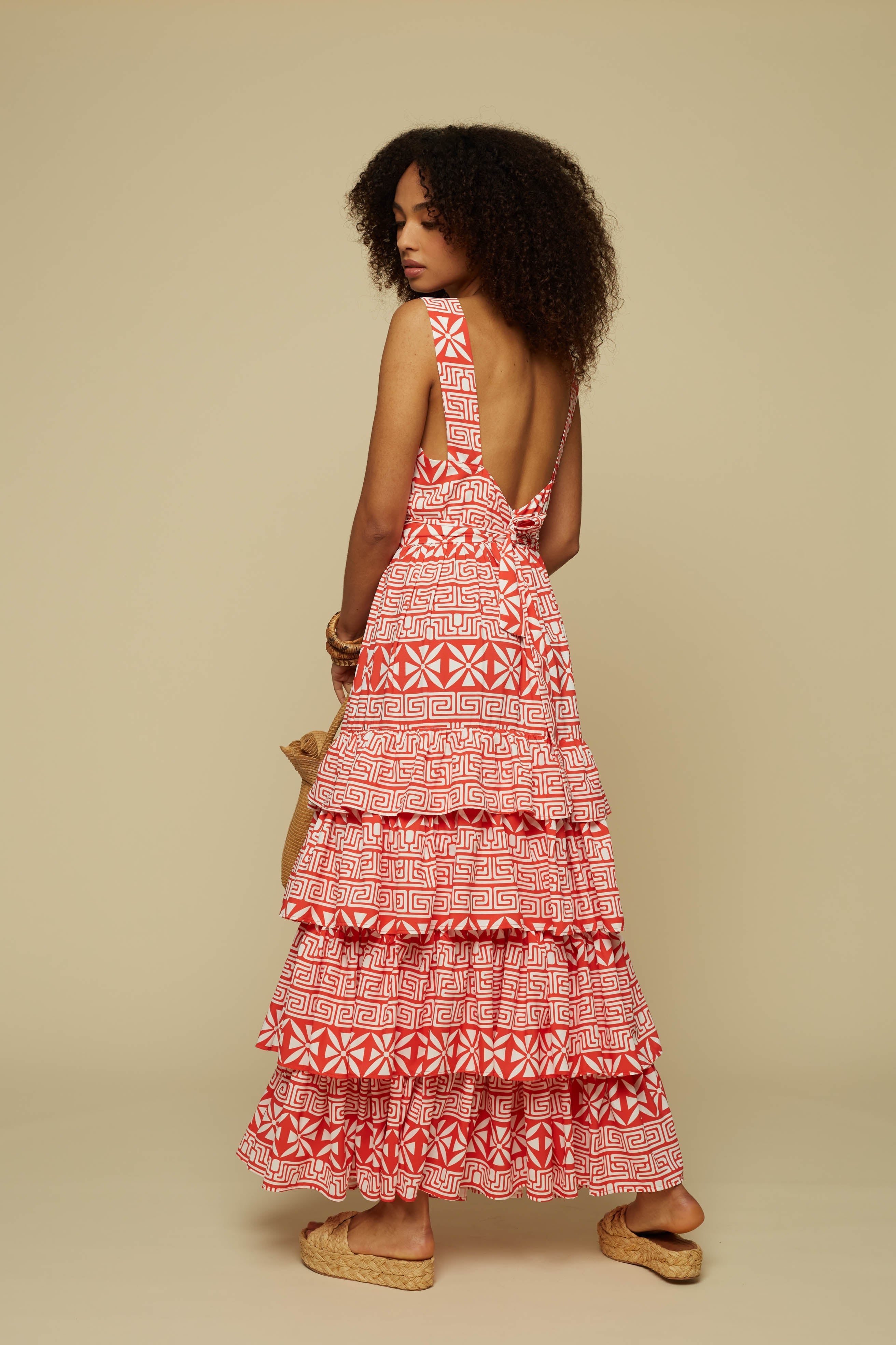 ATTICO MAXI DRESS (Red Labyrinth&Flowers)