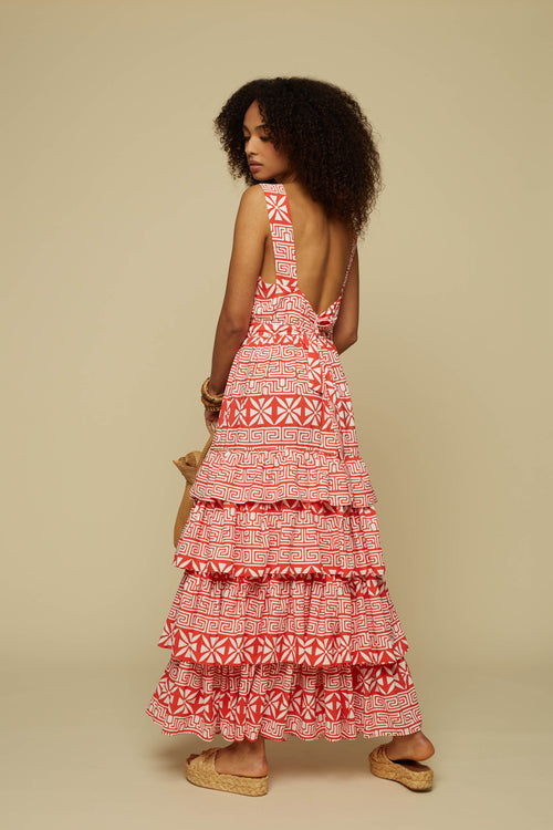 ATTICO MAXI DRESS (Red Labyrinth&Flowers)