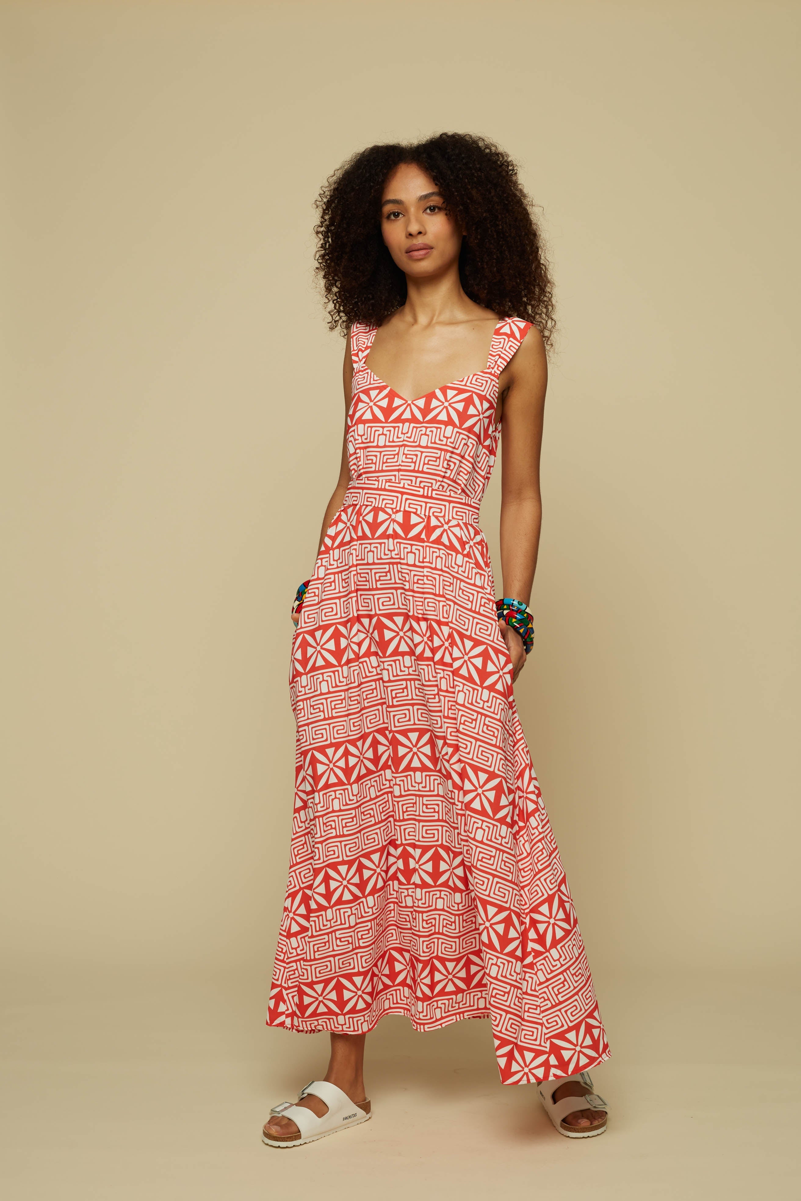 EPOS MAXI DRESS (Red Labyrinth&Flowers)