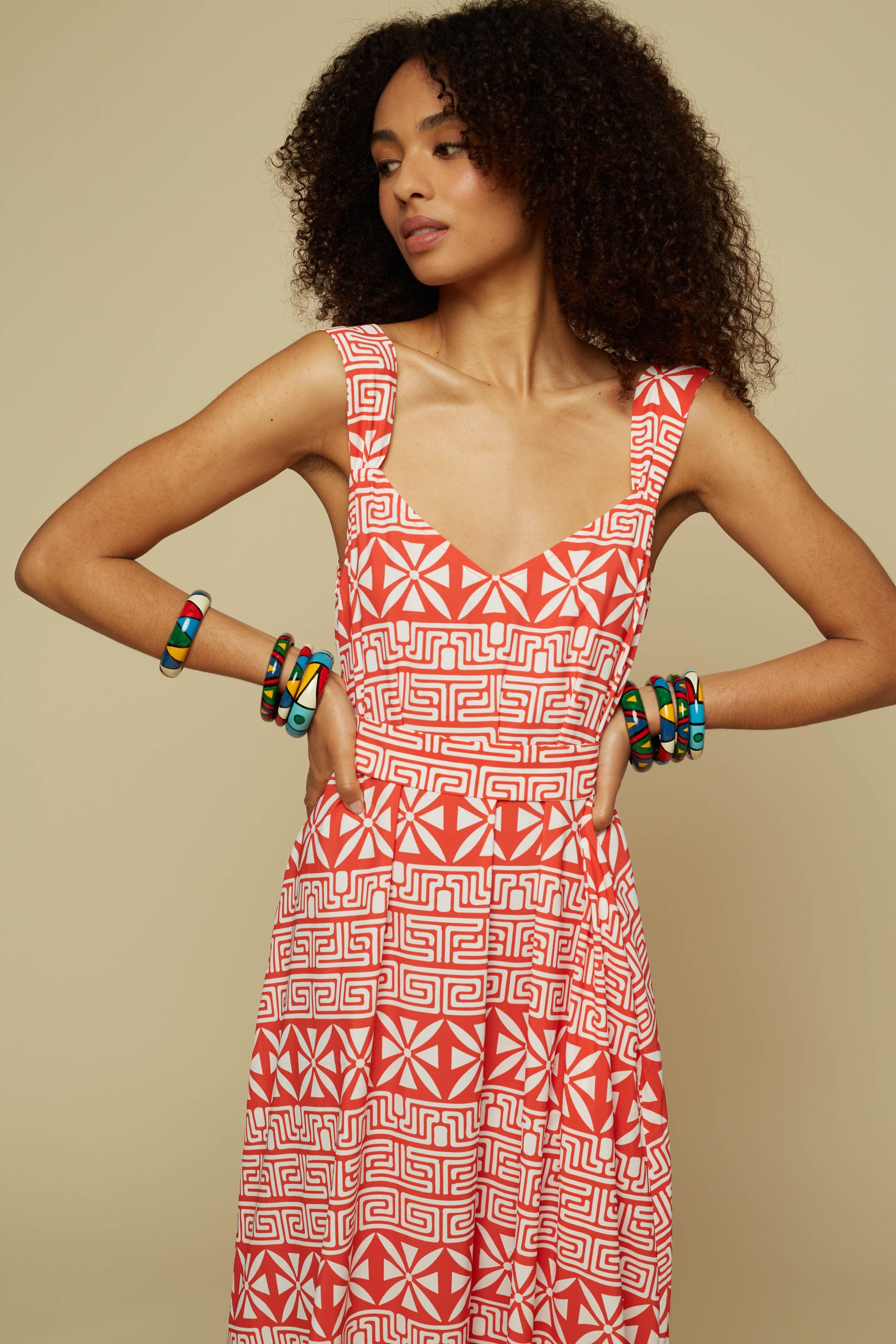 EPOS MAXI DRESS (Red Labyrinth&Flowers)