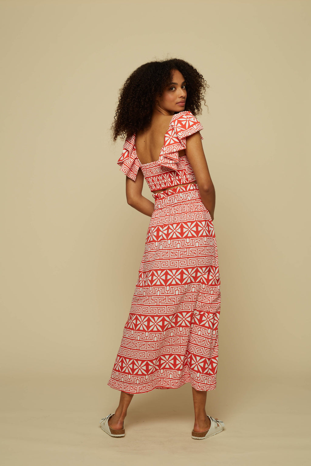 TECTON SKIRT (RED LABYRINTH&FLOWERS PRINT)