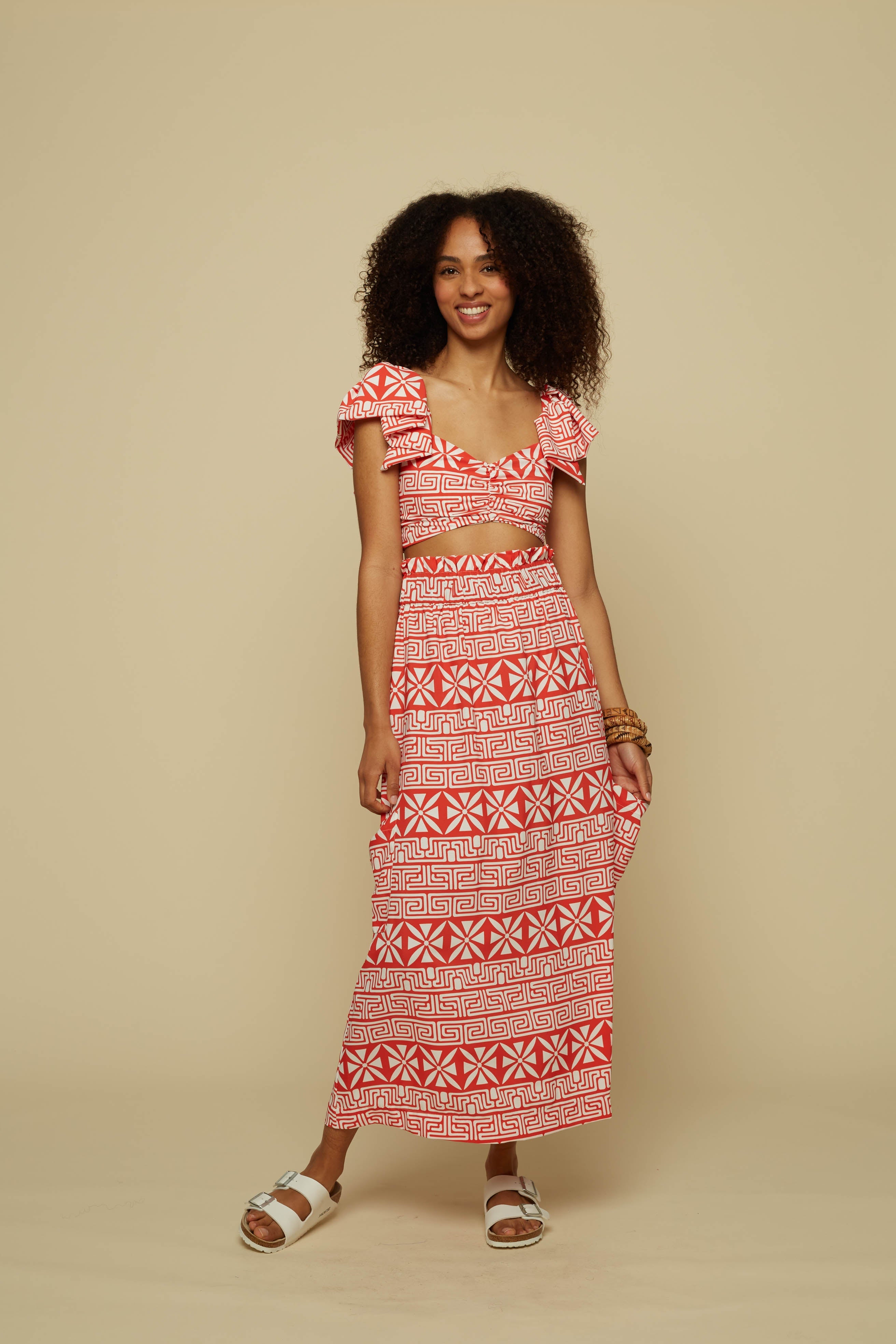 TECTON SKIRT (RED LABYRINTH&FLOWERS PRINT)