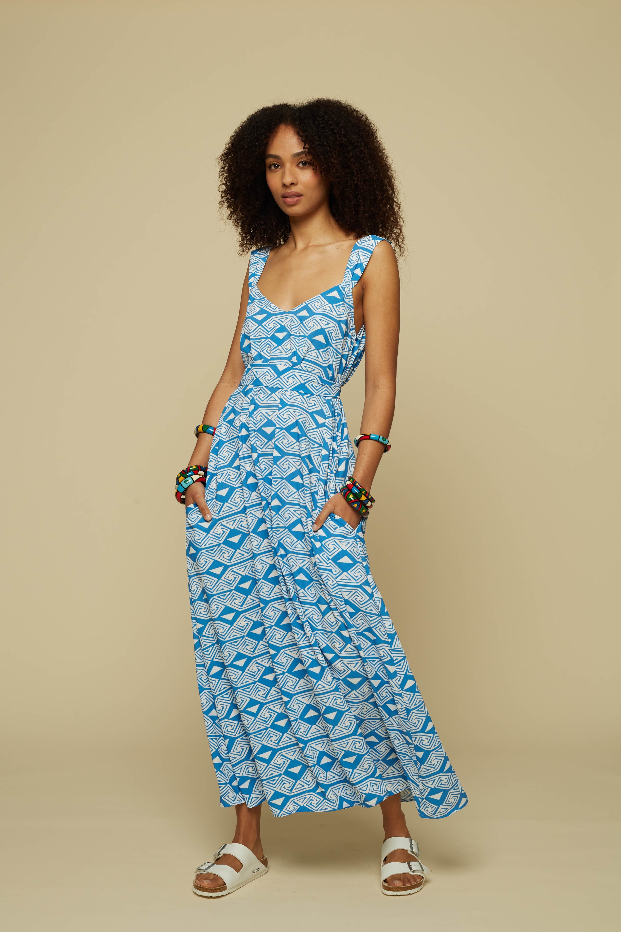 EPOS MAXI DRESS (Blue Chain&Triangles)