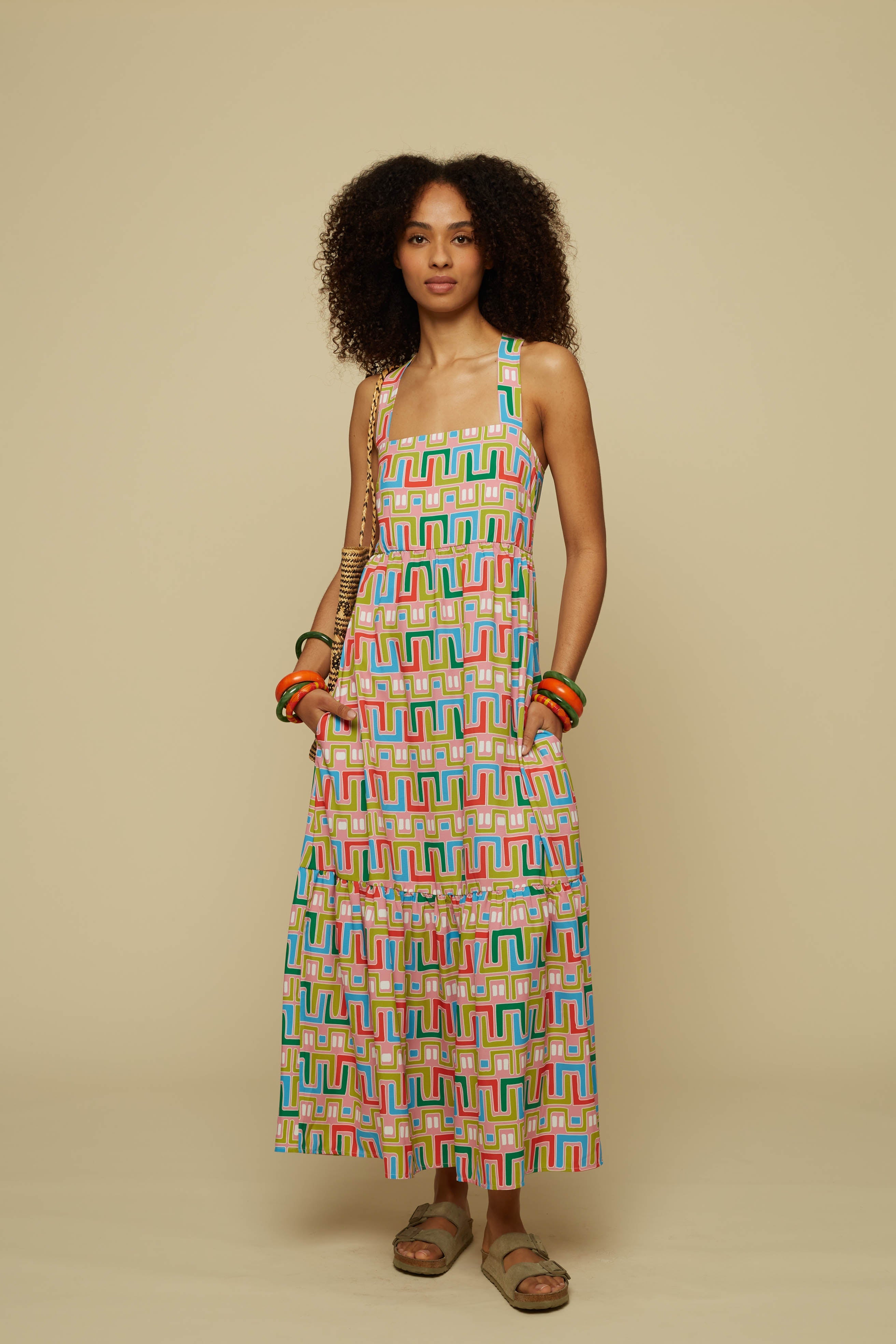 PERIGRAMMA MAXI DRESS (Pink Abstract Labyrinth)