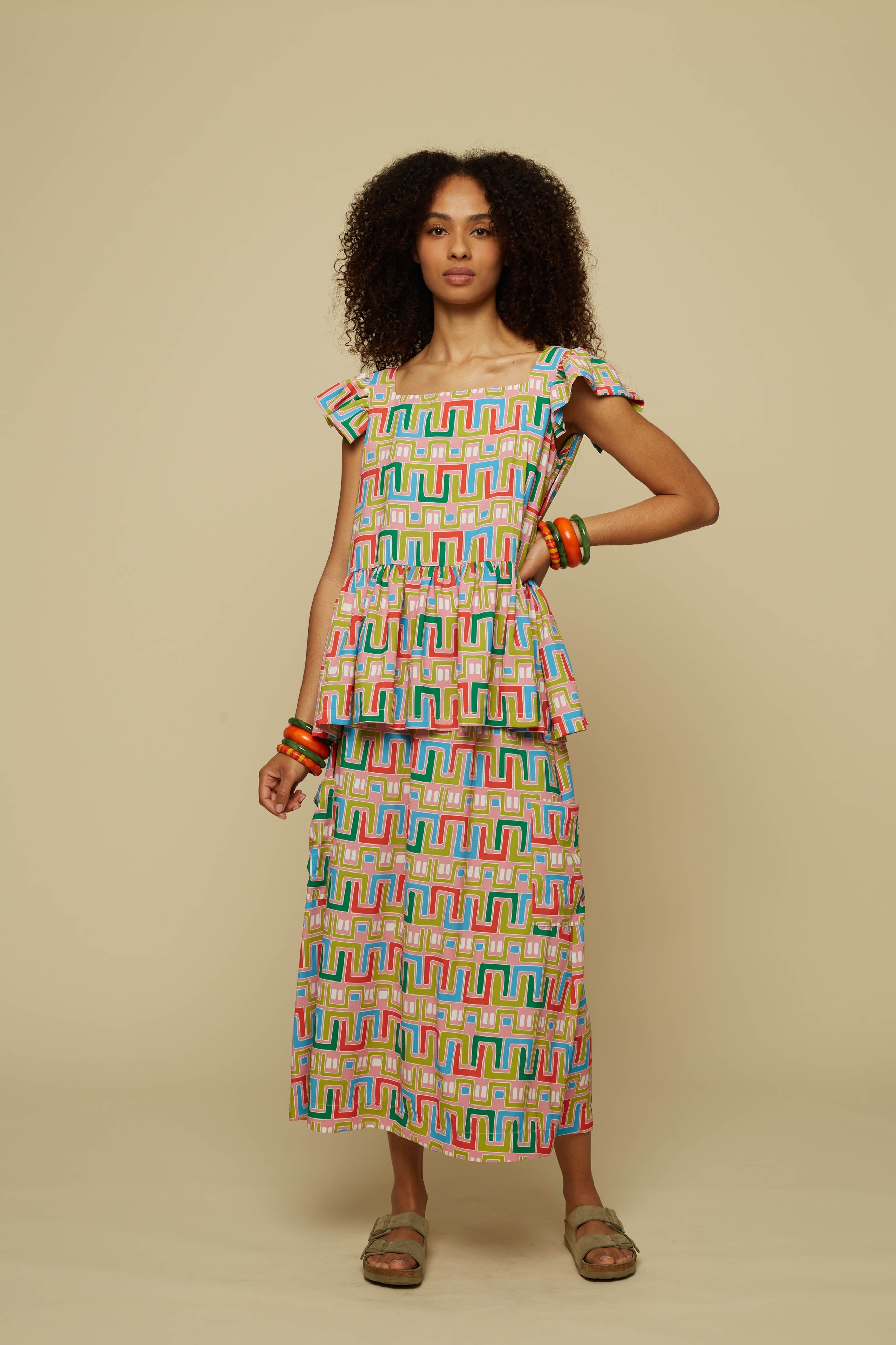 KYKLOS TOP  (PINK ABSTRACT LABYRINTH PRINT)