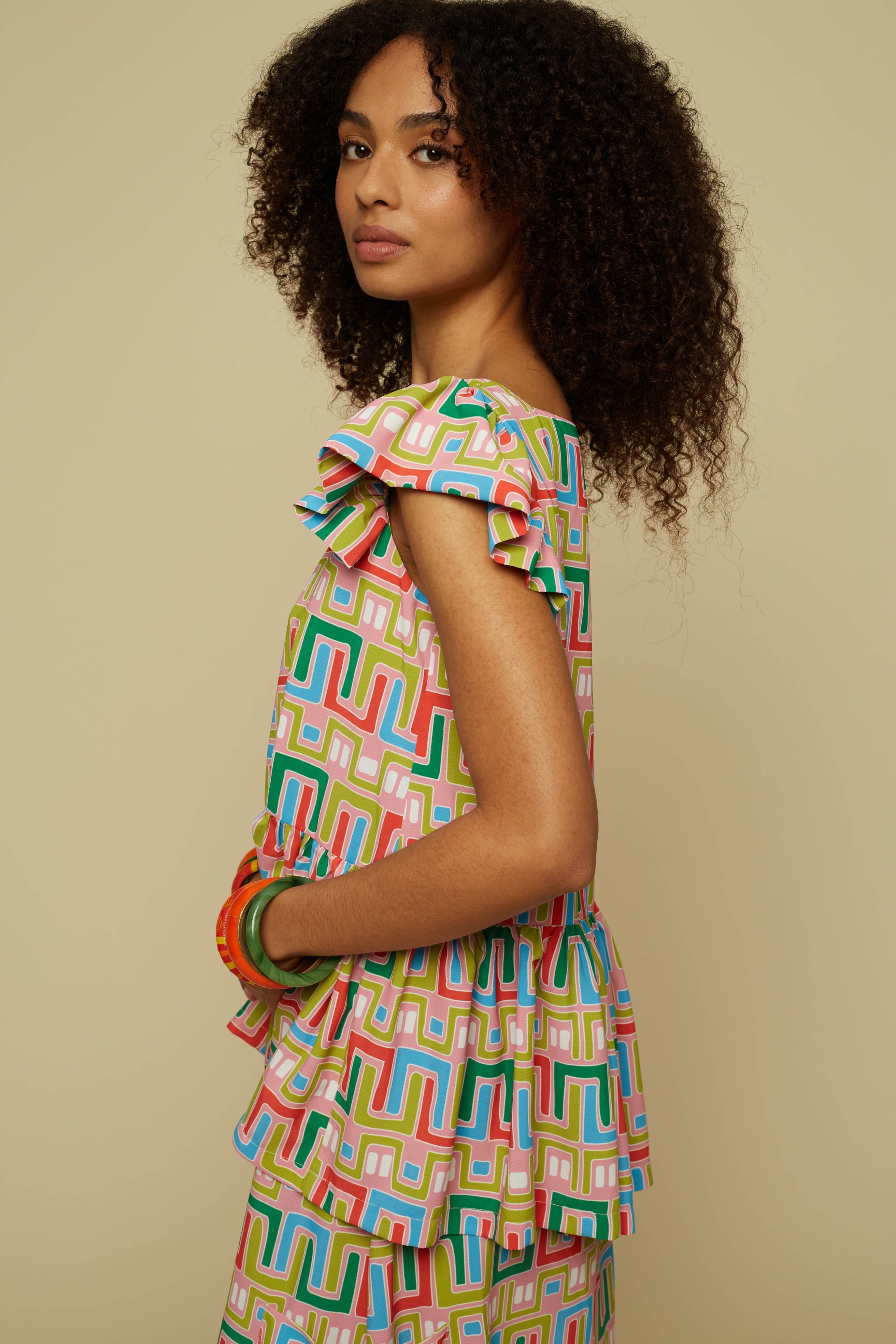 KYKLOS TOP  (PINK ABSTRACT LABYRINTH PRINT)