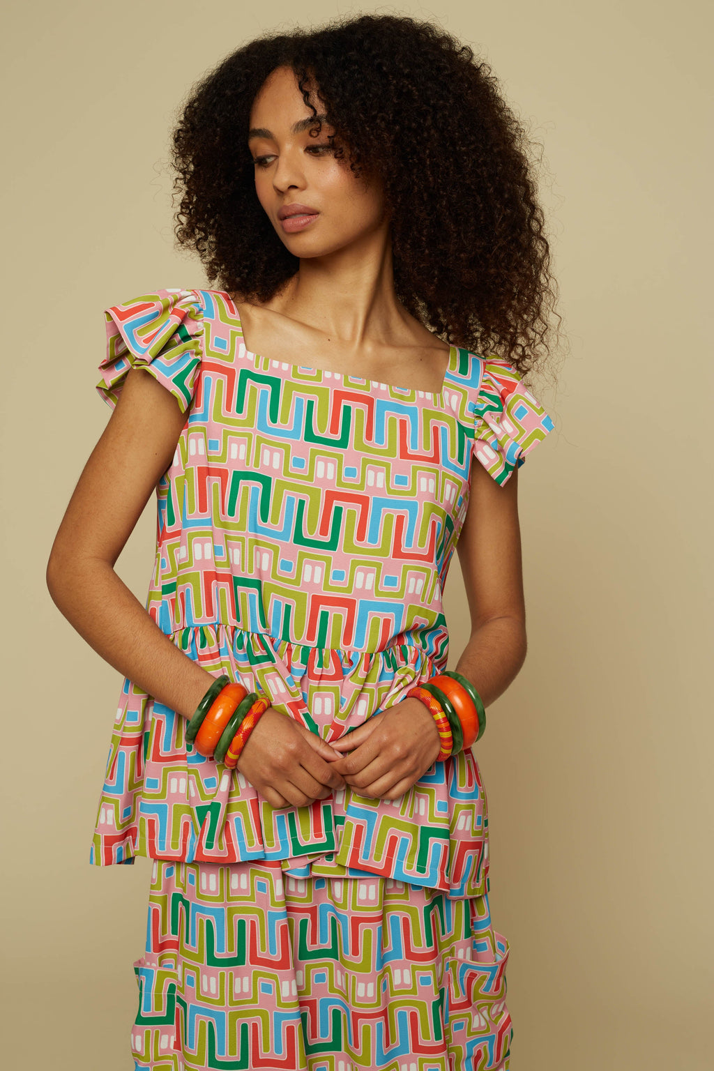 KYKLOS TOP  (PINK ABSTRACT LABYRINTH PRINT)