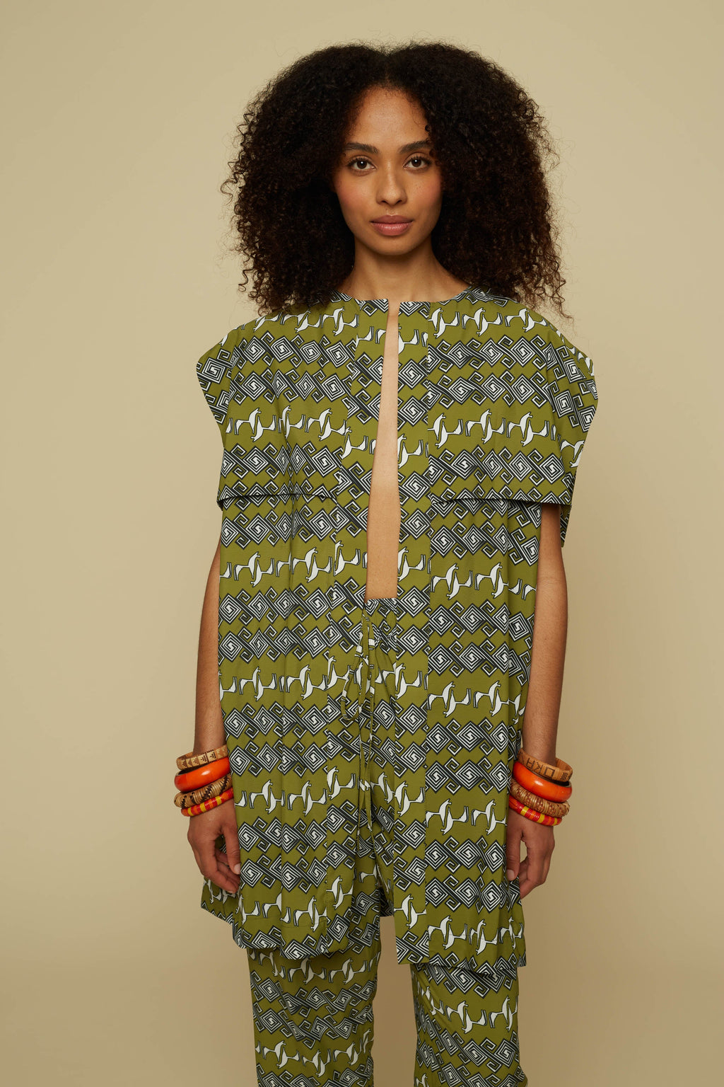 HENIOCHUS PANTS (GREEN JEWELLERY&HORSES PRINT)