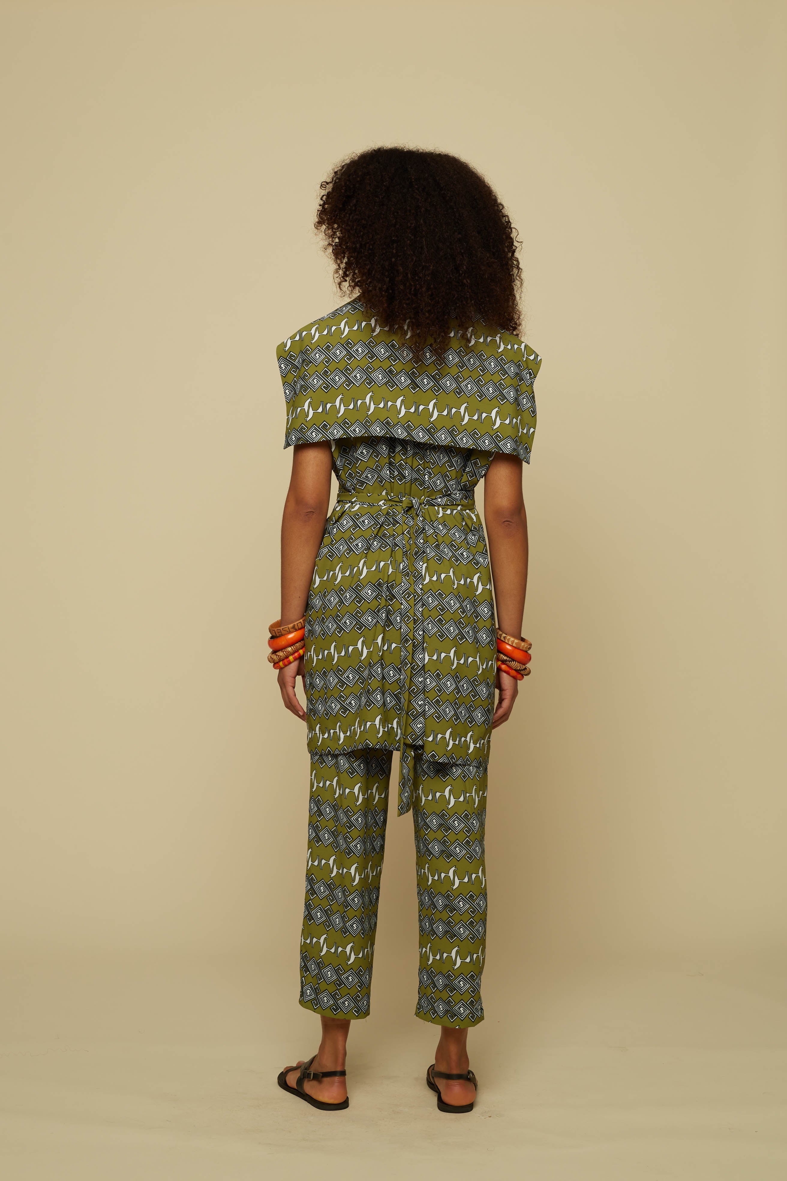 HENIOCHUS PANTS (GREEN JEWELLERY&HORSES PRINT)