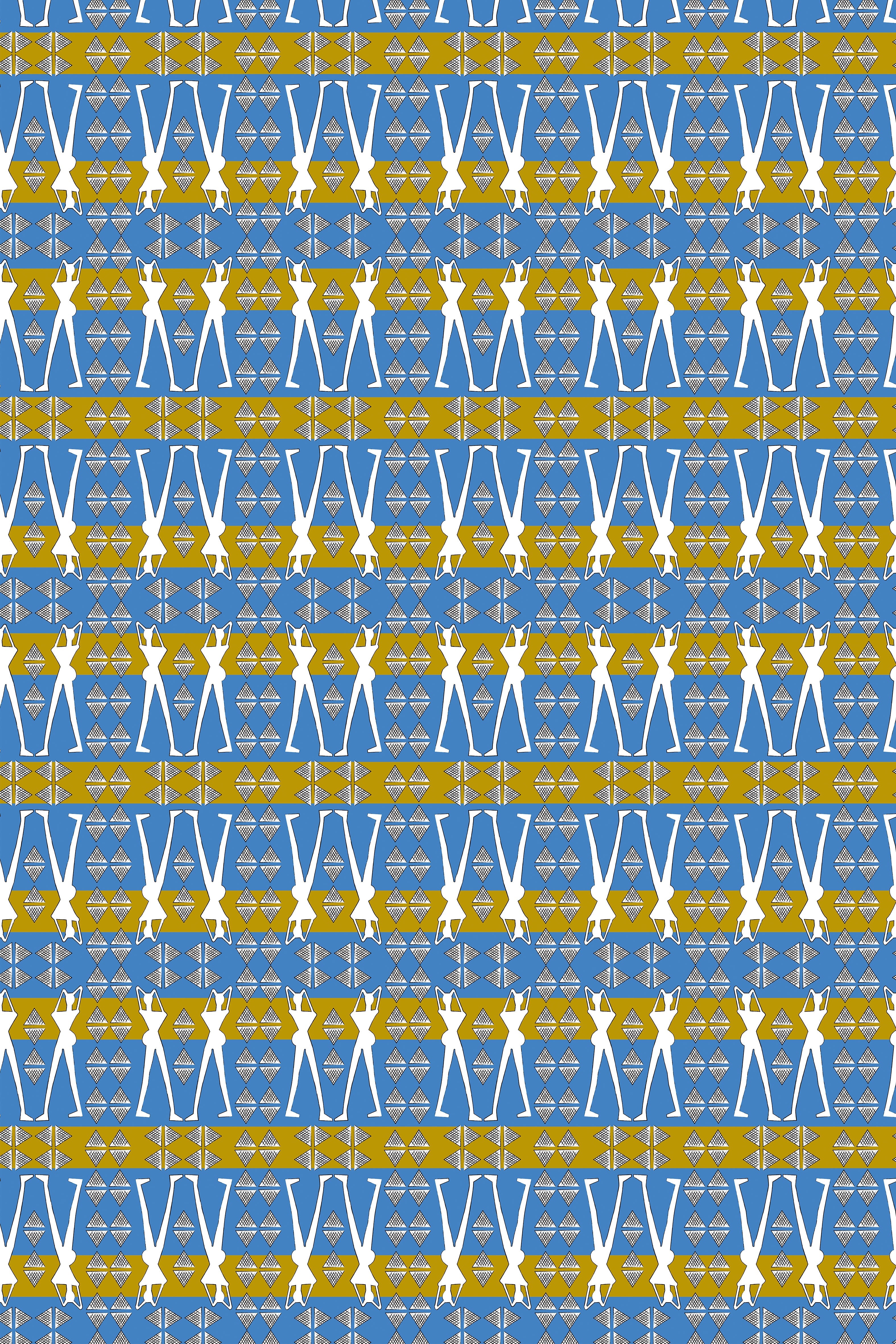 HENIOCHUS MAXI DRESS (BLUE GEO HUMAN FIGURE PRINT)