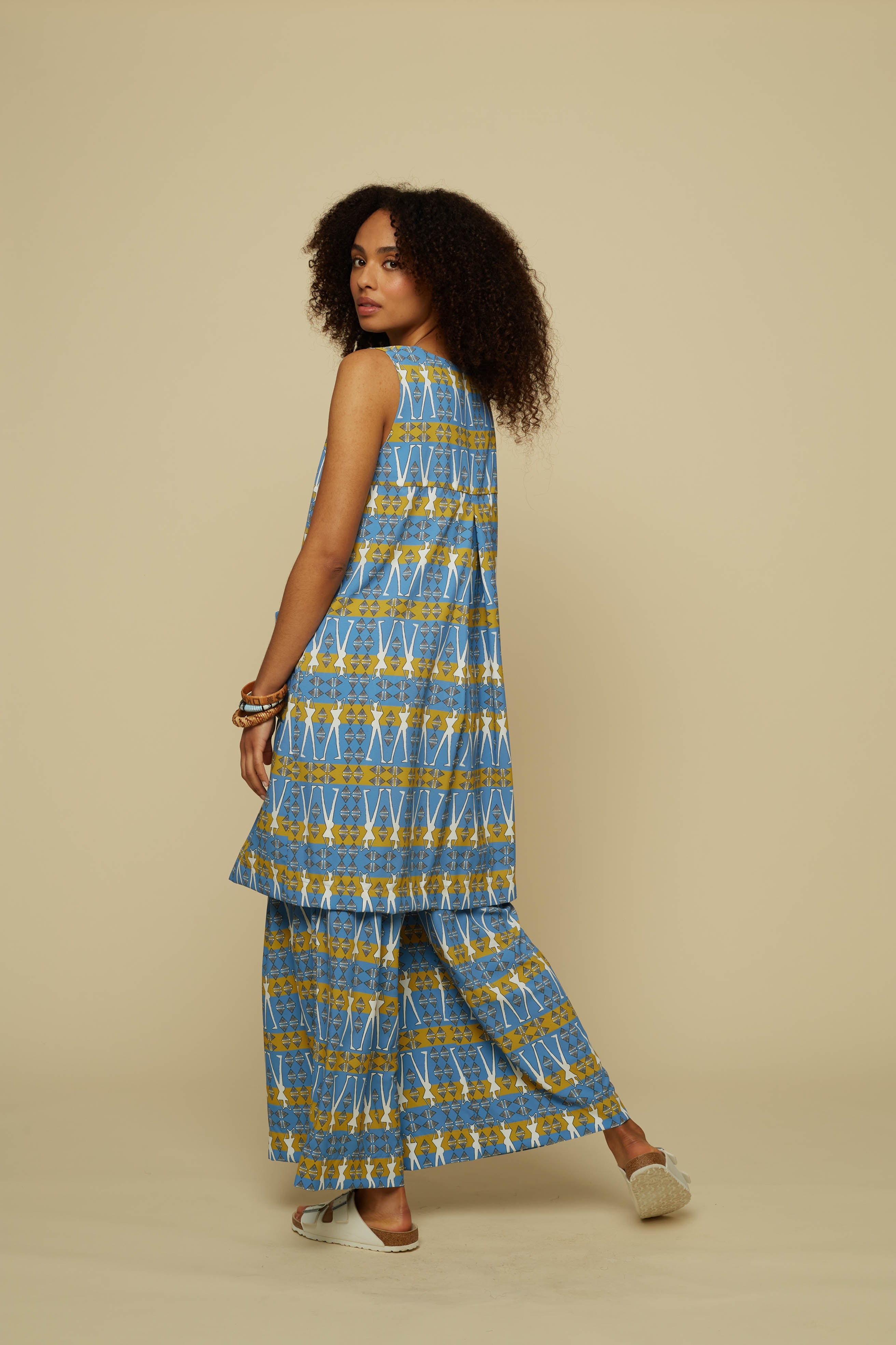 HENIOCHUS SHIRT/MINI DRESS (BLUE GEO HUMAN FIGURE)
