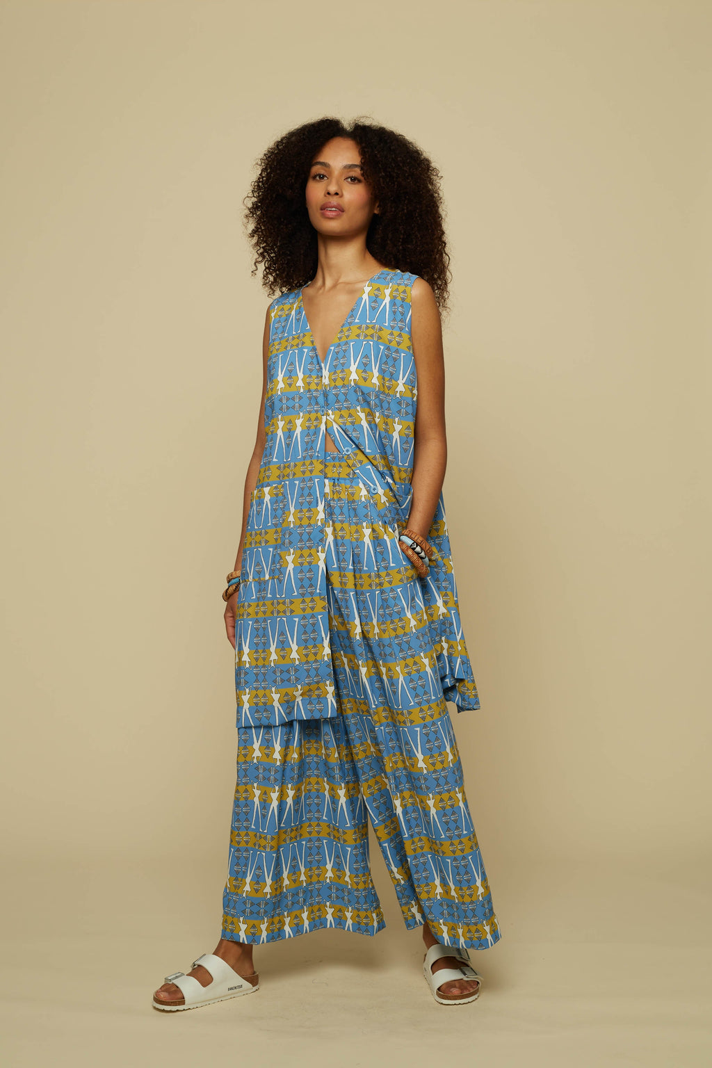 HENIOCHUS SHIRT/MINI DRESS (BLUE GEO HUMAN FIGURE)