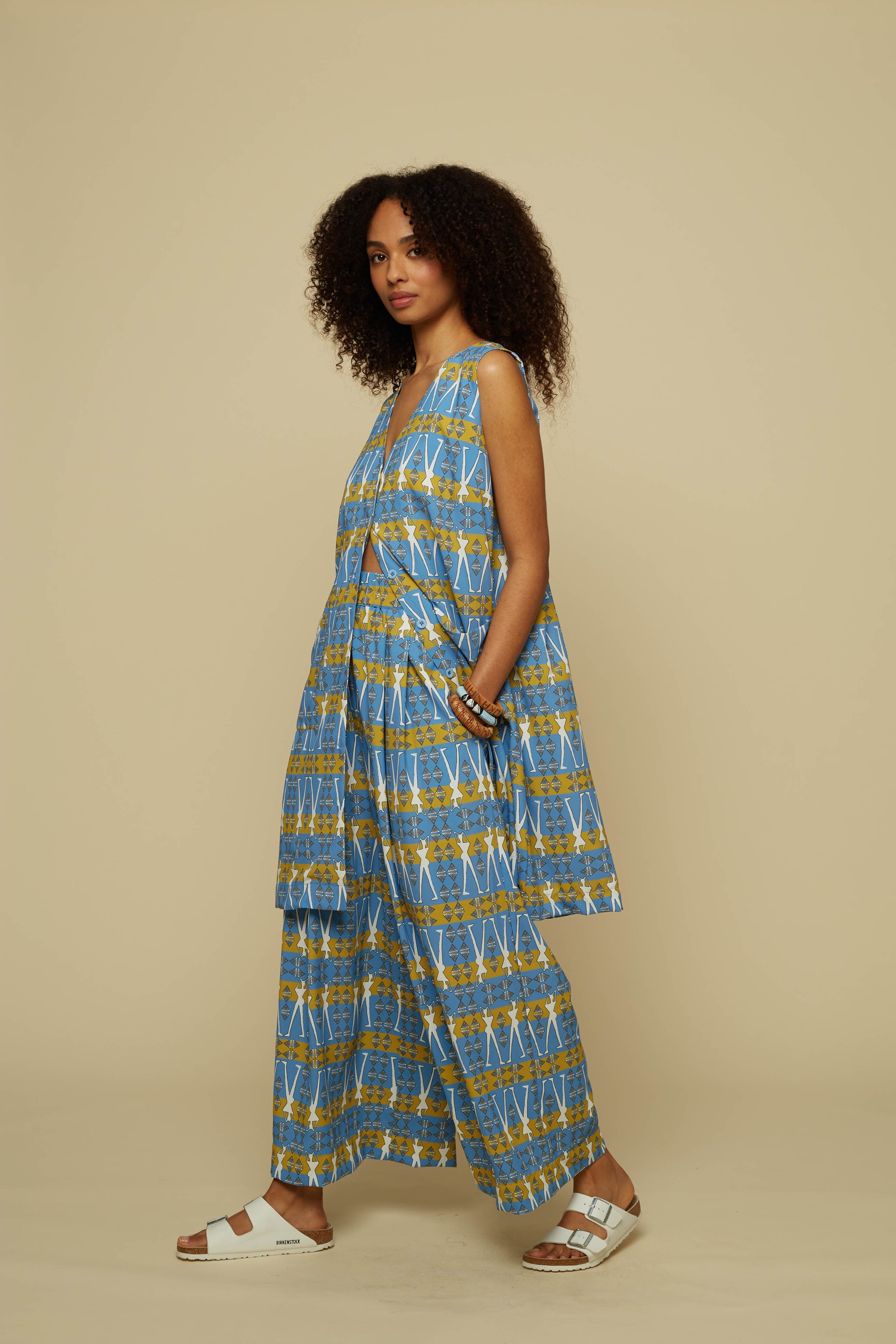 SCHEMA PANTS (BLUE GEO HUMAN FIGURE PRINT)