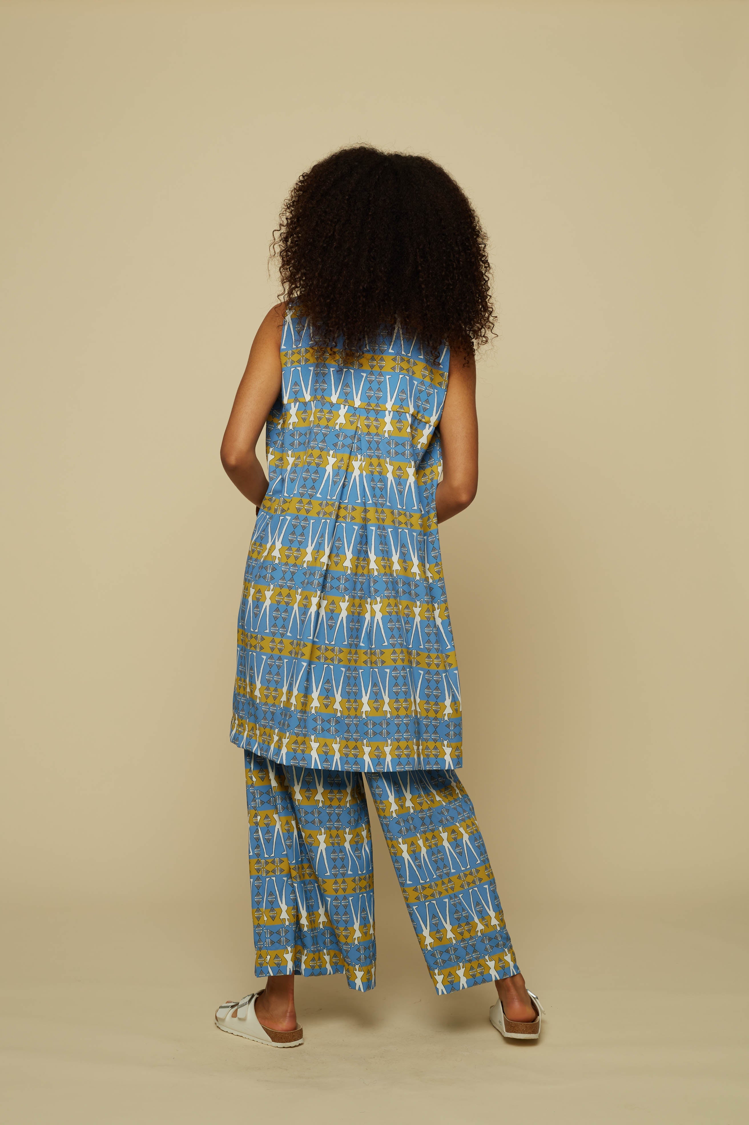 SCHEMA PANTS (BLUE GEO HUMAN FIGURE PRINT)