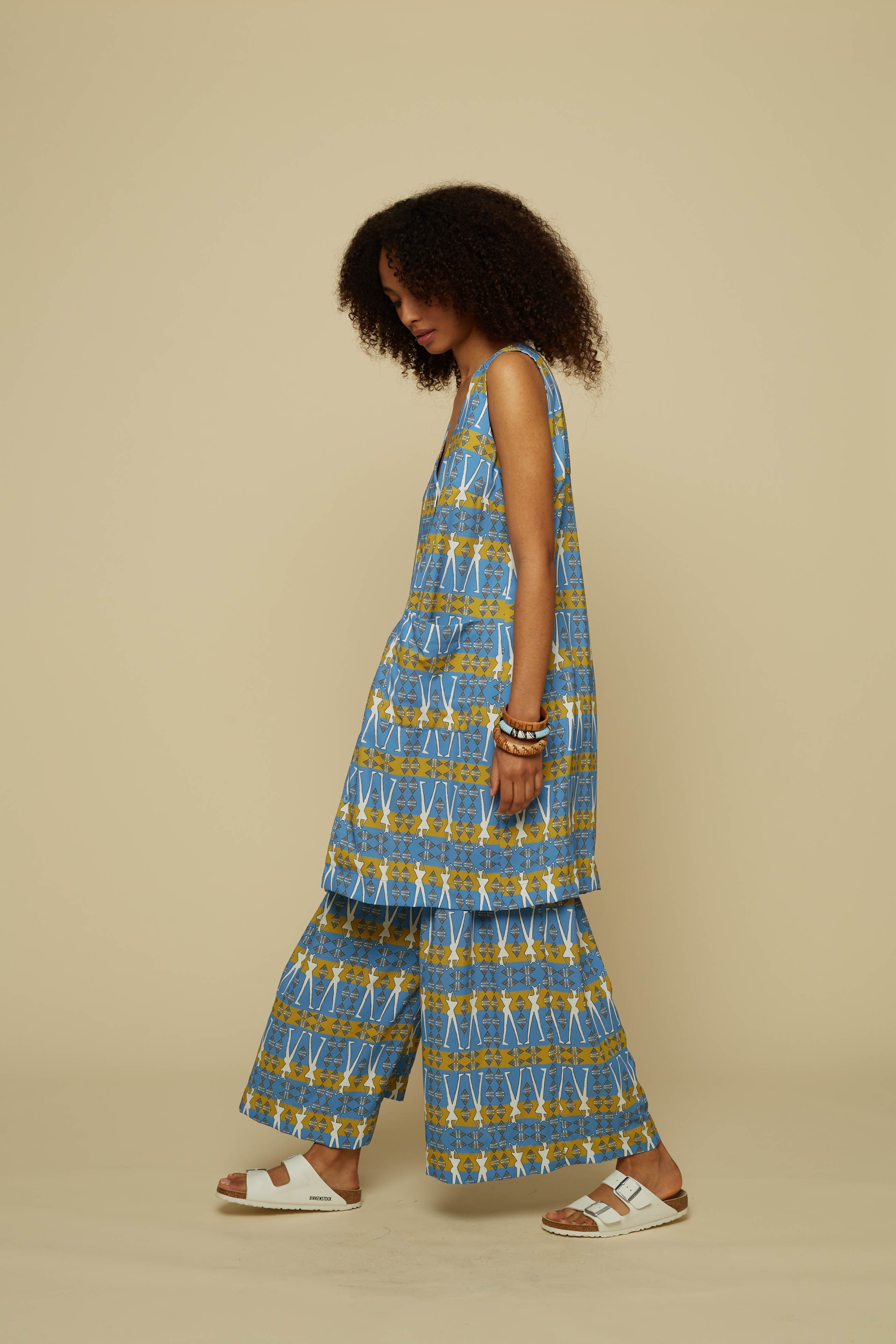 SCHEMA PANTS (BLUE GEO HUMAN FIGURE PRINT)