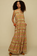 HENIOCHUS MAXI DRESS (BROWN GEO HUMAN FIGURE PRINT)