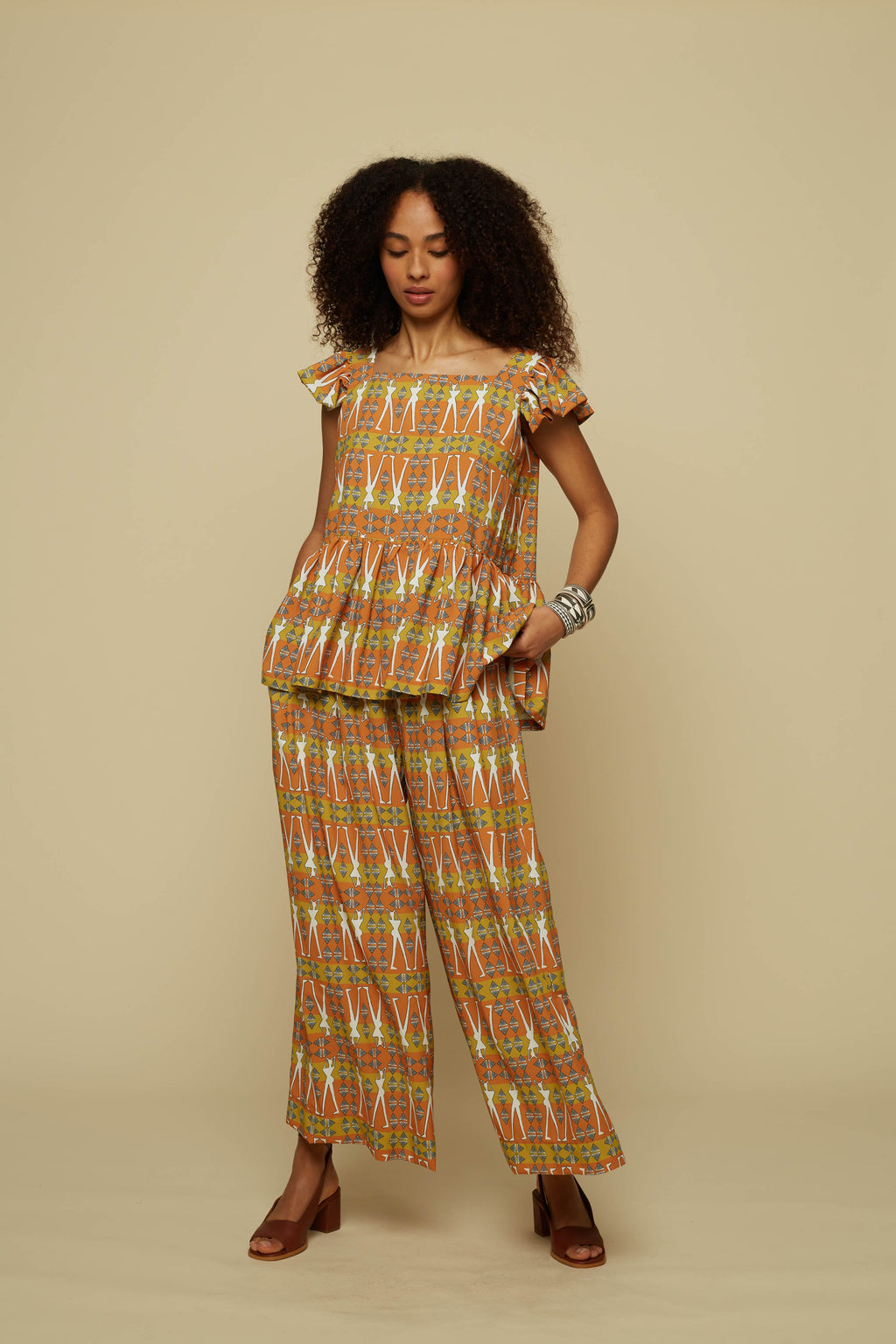 KYKLOS TOP (BROWN GEO HUMAN FIGURE PRINT)