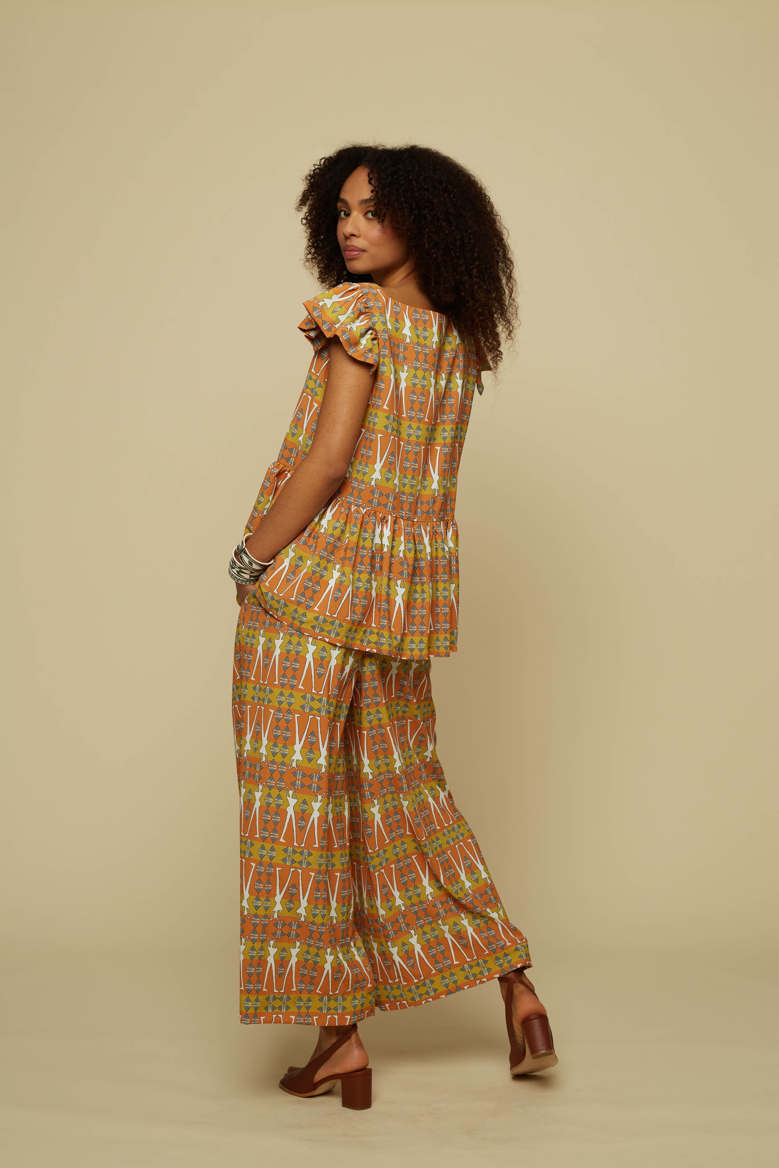 KYKLOS TOP (BROWN GEO HUMAN FIGURE PRINT)
