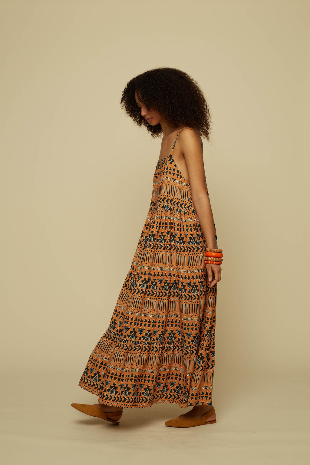 HOMER MAXI DRESS (BROWN ABSTRACT GEOMETRY PRINT)