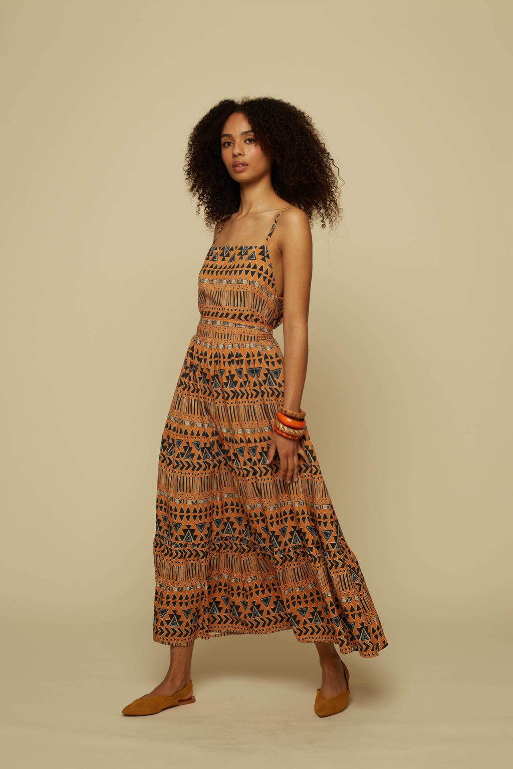 HOMER MAXI DRESS (BROWN ABSTRACT GEOMETRY PRINT)