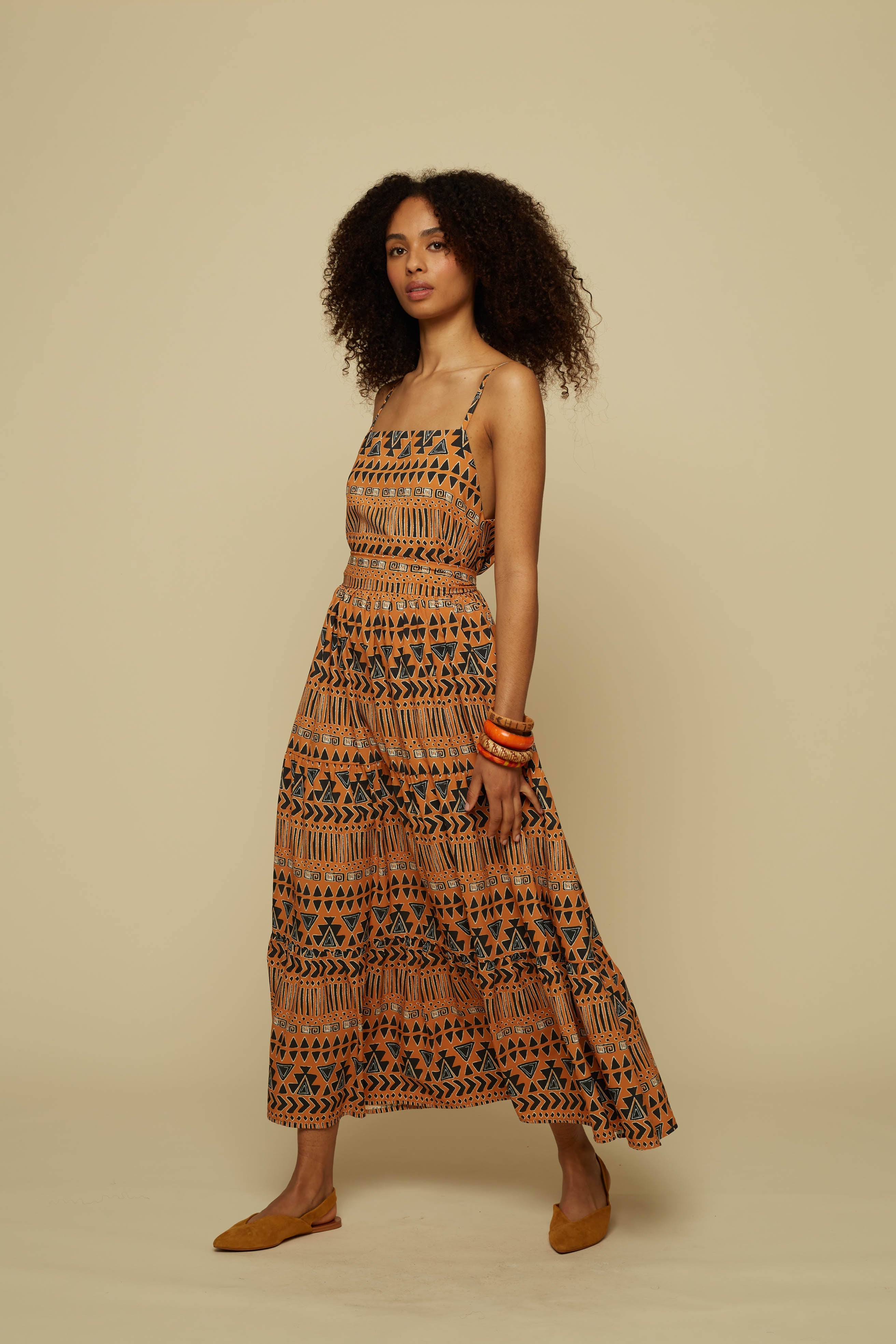 HOMER MAXI DRESS (BROWN ABSTRACT GEOMETRY PRINT)
