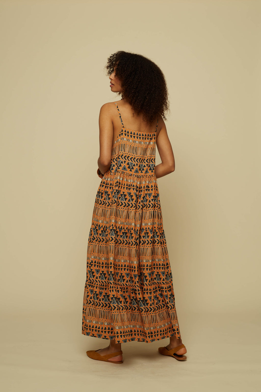 HOMER MAXI DRESS (BROWN ABSTRACT GEOMETRY PRINT)
