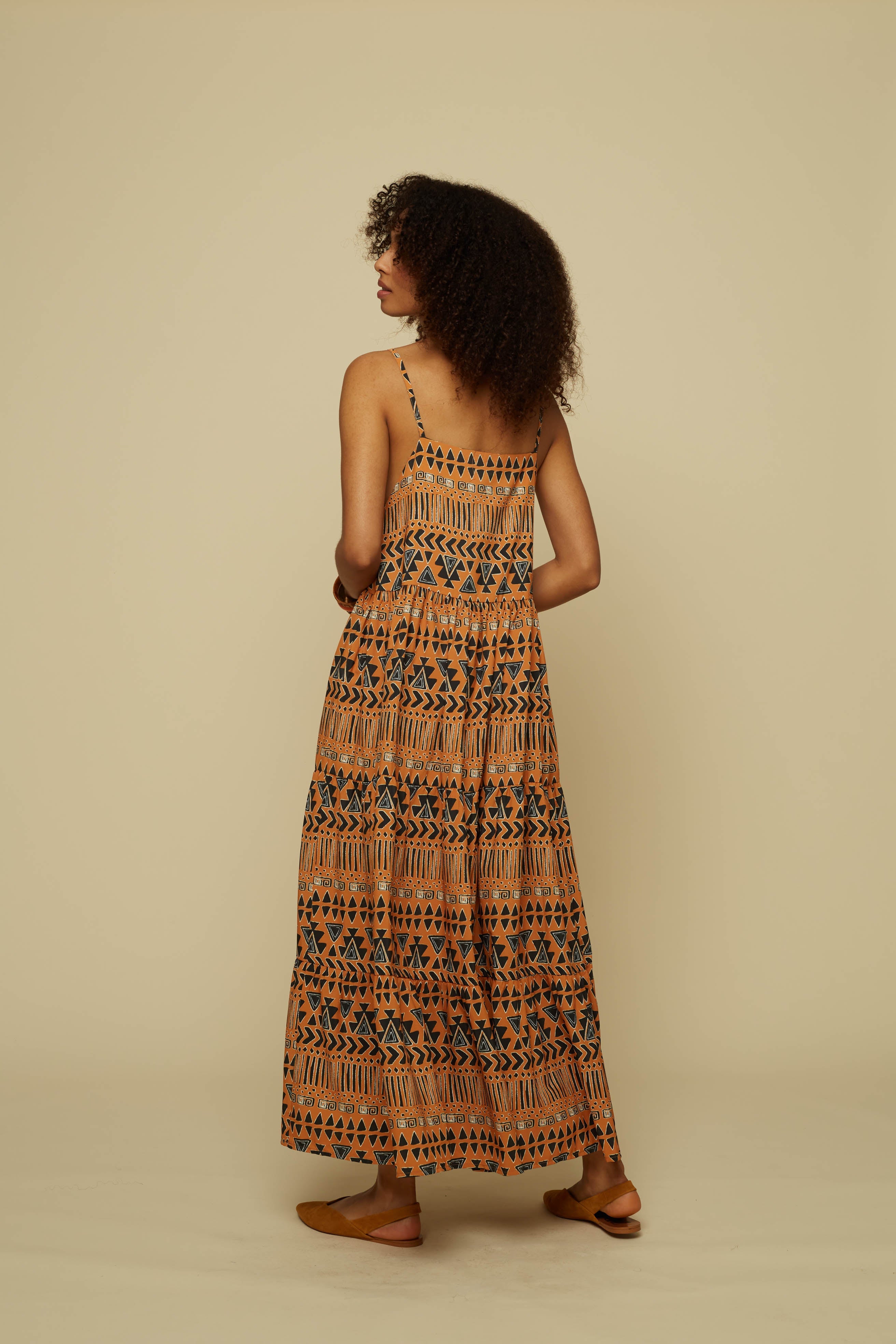 HOMER MAXI DRESS (BROWN ABSTRACT GEOMETRY PRINT)