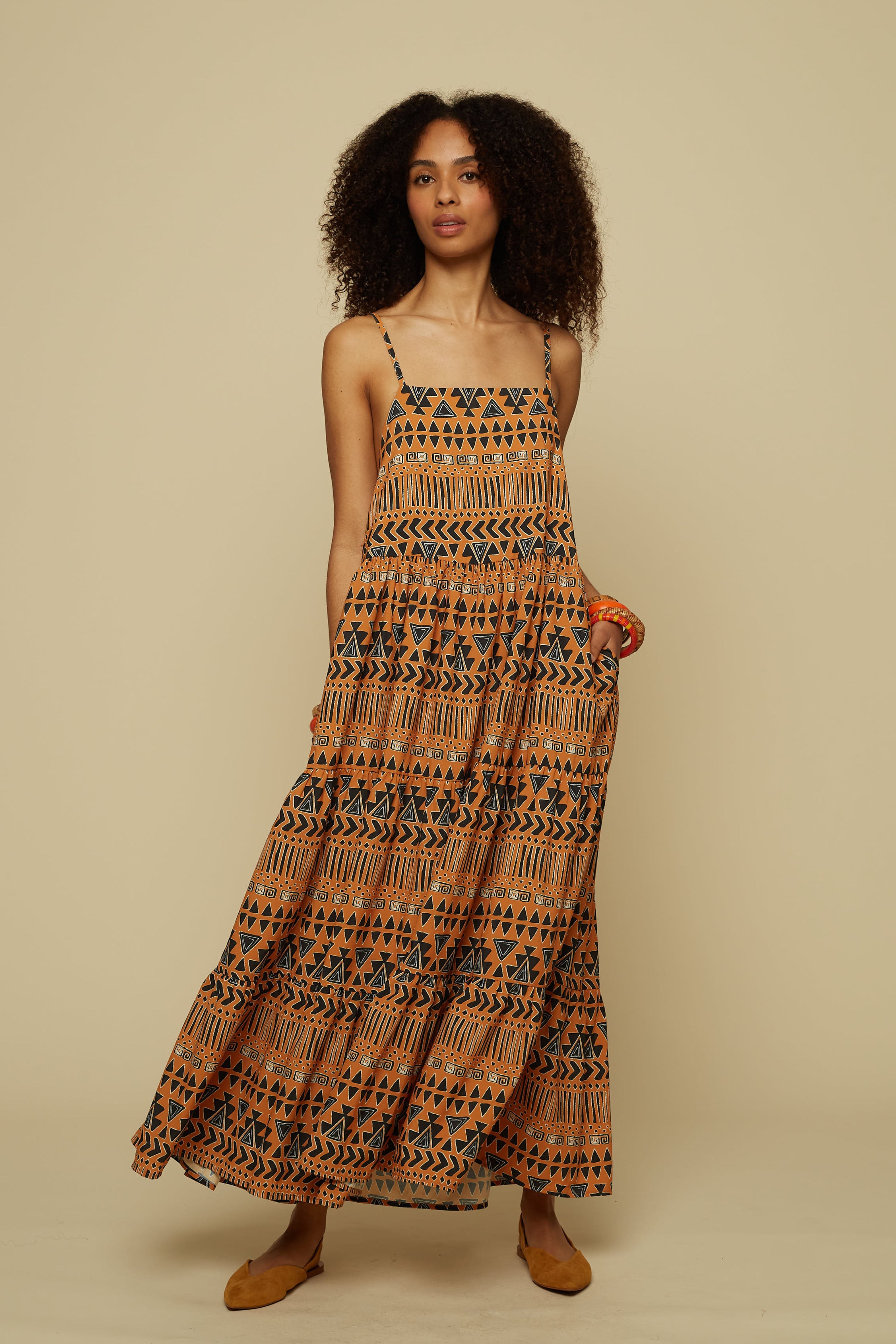 HOMER MAXI DRESS (BROWN ABSTRACT GEOMETRY PRINT)