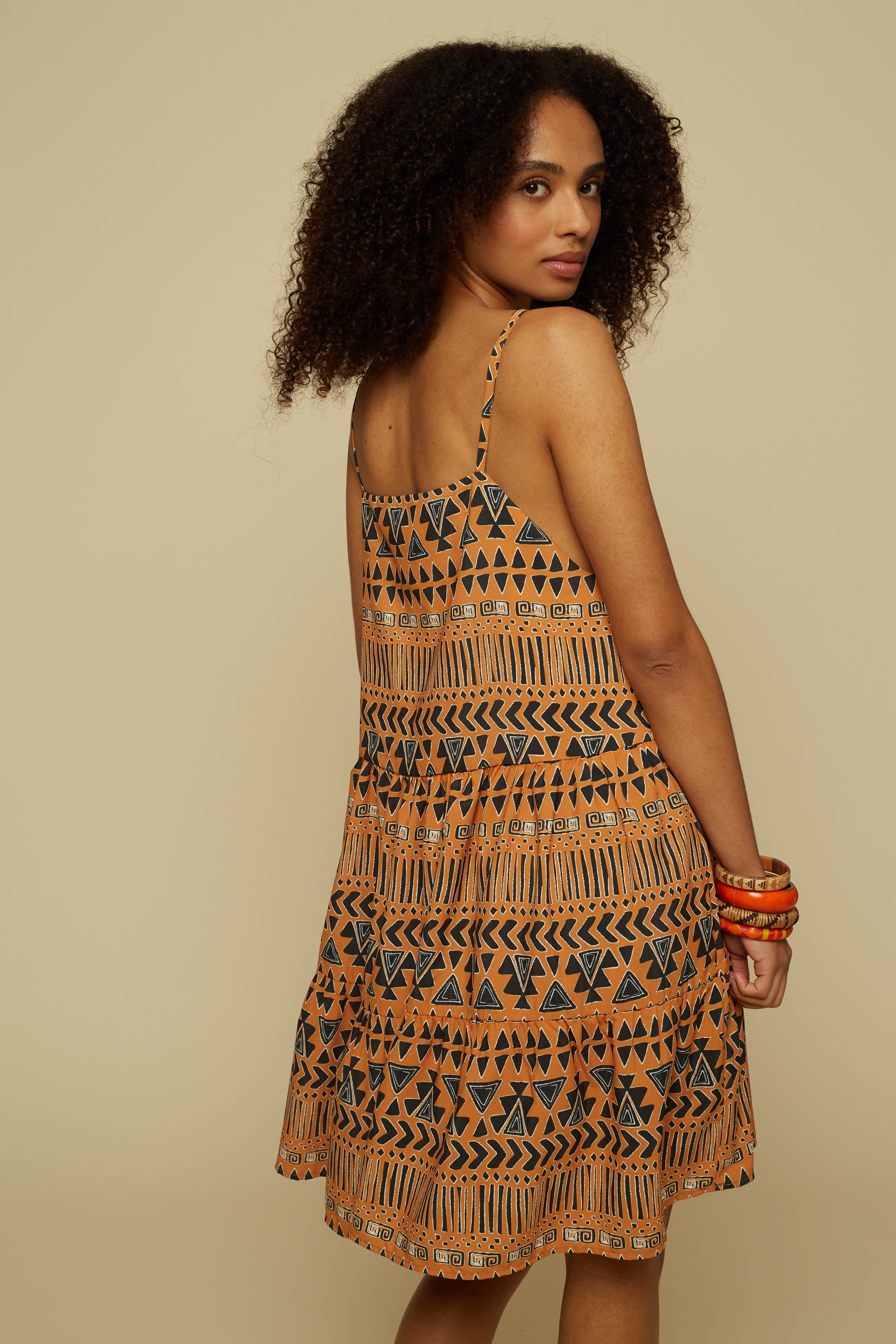 HOMER MINI DRESS (BROWN ABSTRACT GEOMETRY PRINT)