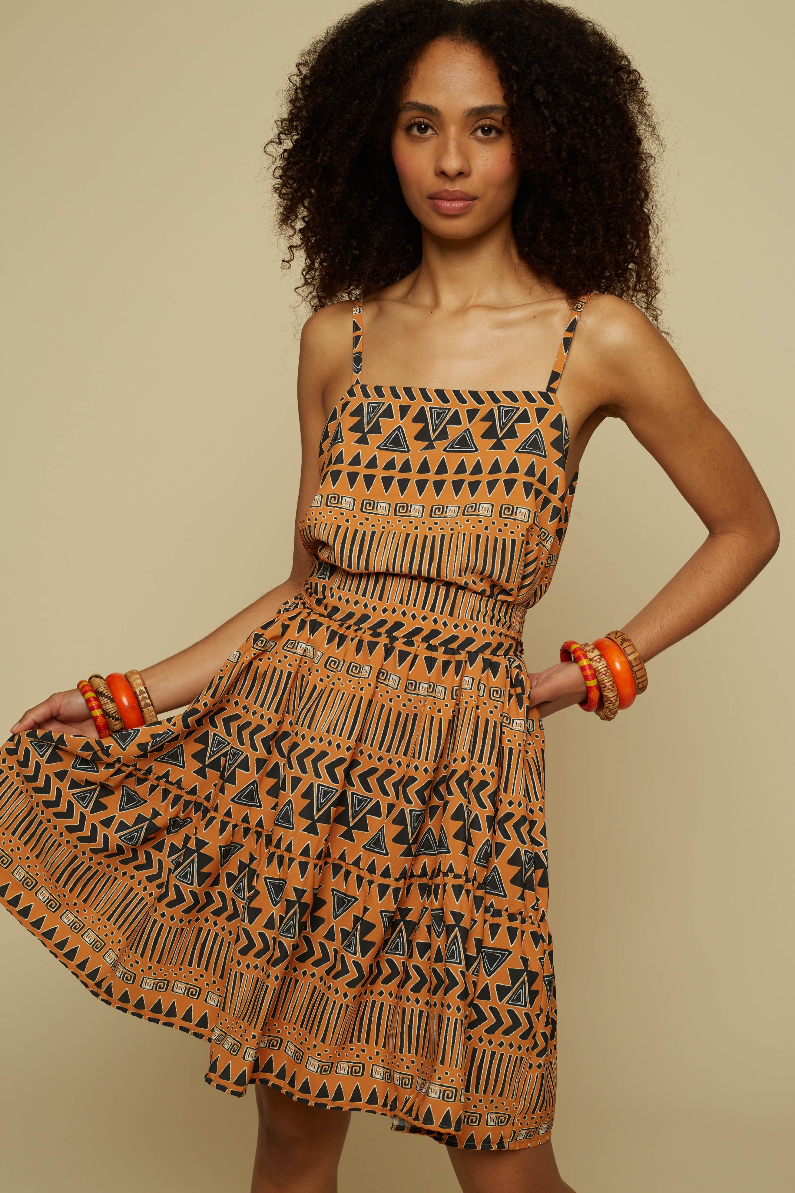 HOMER MINI DRESS (BROWN ABSTRACT GEOMETRY PRINT)