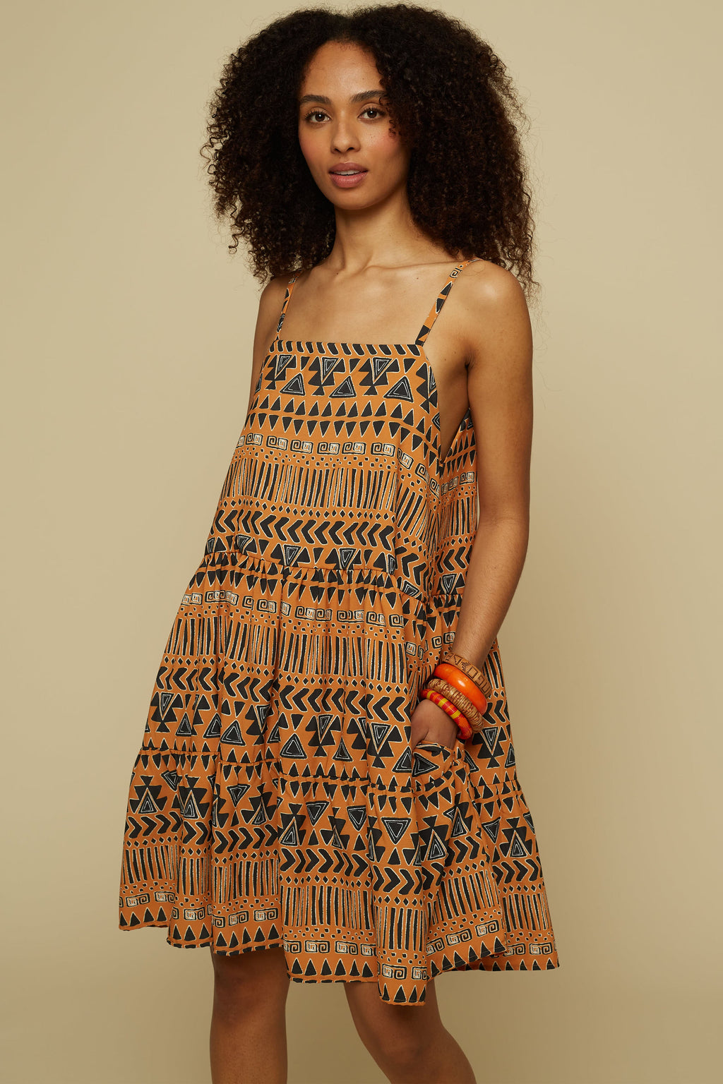 HOMER MINI DRESS (BROWN ABSTRACT GEOMETRY PRINT)