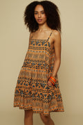 HOMER MINI DRESS (BROWN ABSTRACT GEOMETRY PRINT)
