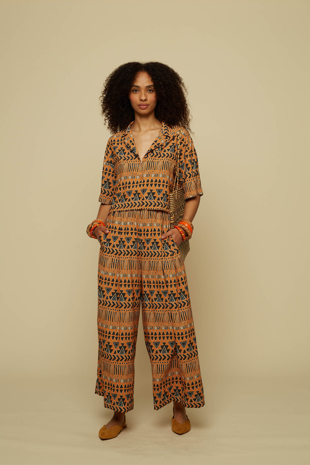 SCHEMA PANTS (BROWN ABSTRACT GEOMETRY PRINT)