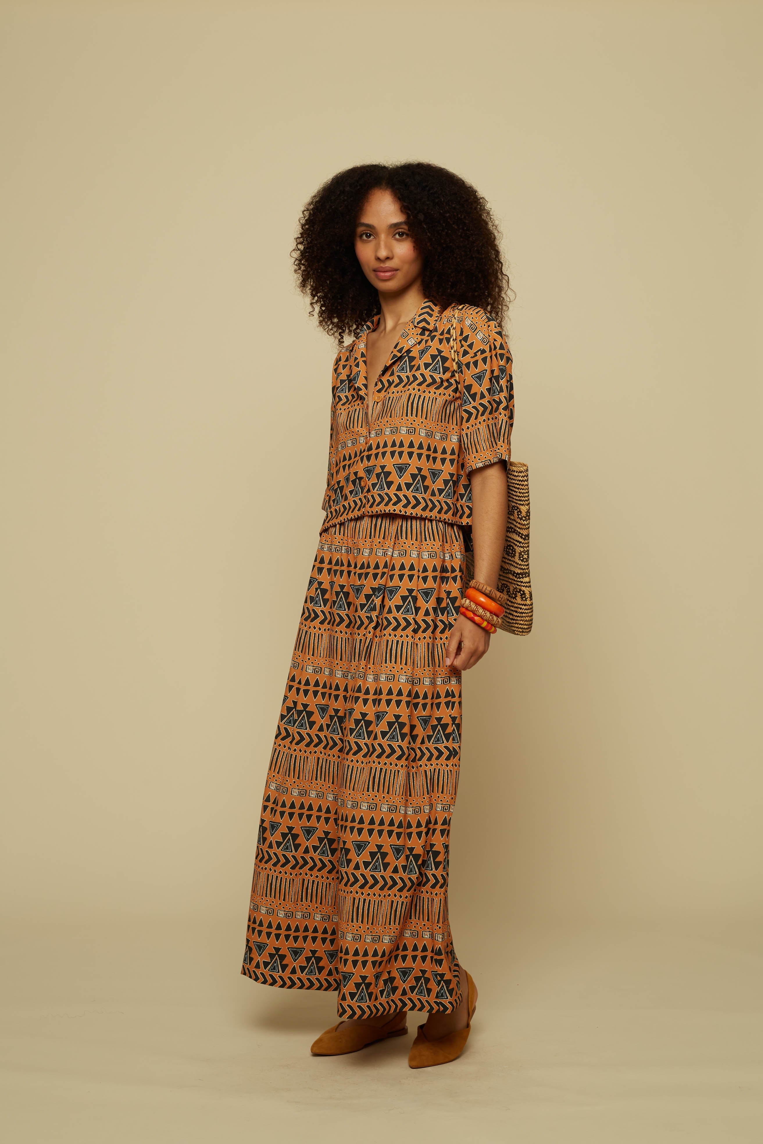SCHEMA PANTS (BROWN ABSTRACT GEOMETRY PRINT)