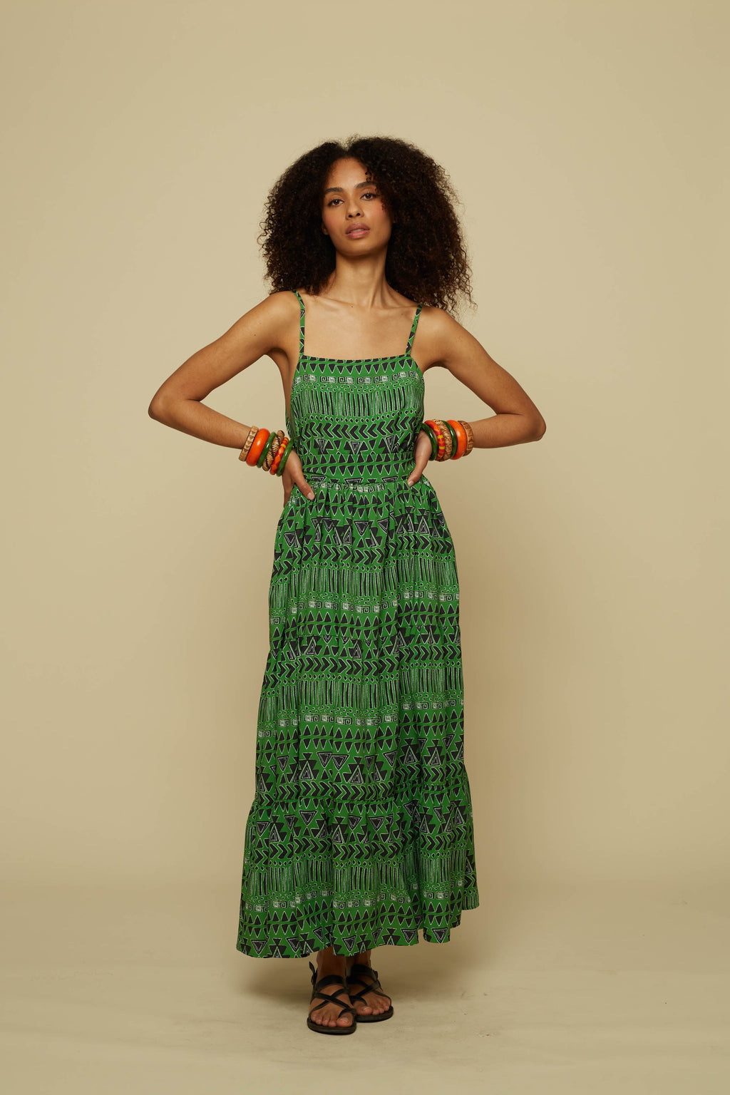 HOMER MAXI DRESS (GREEN ABSTRACT GEOMETRY PRINT)