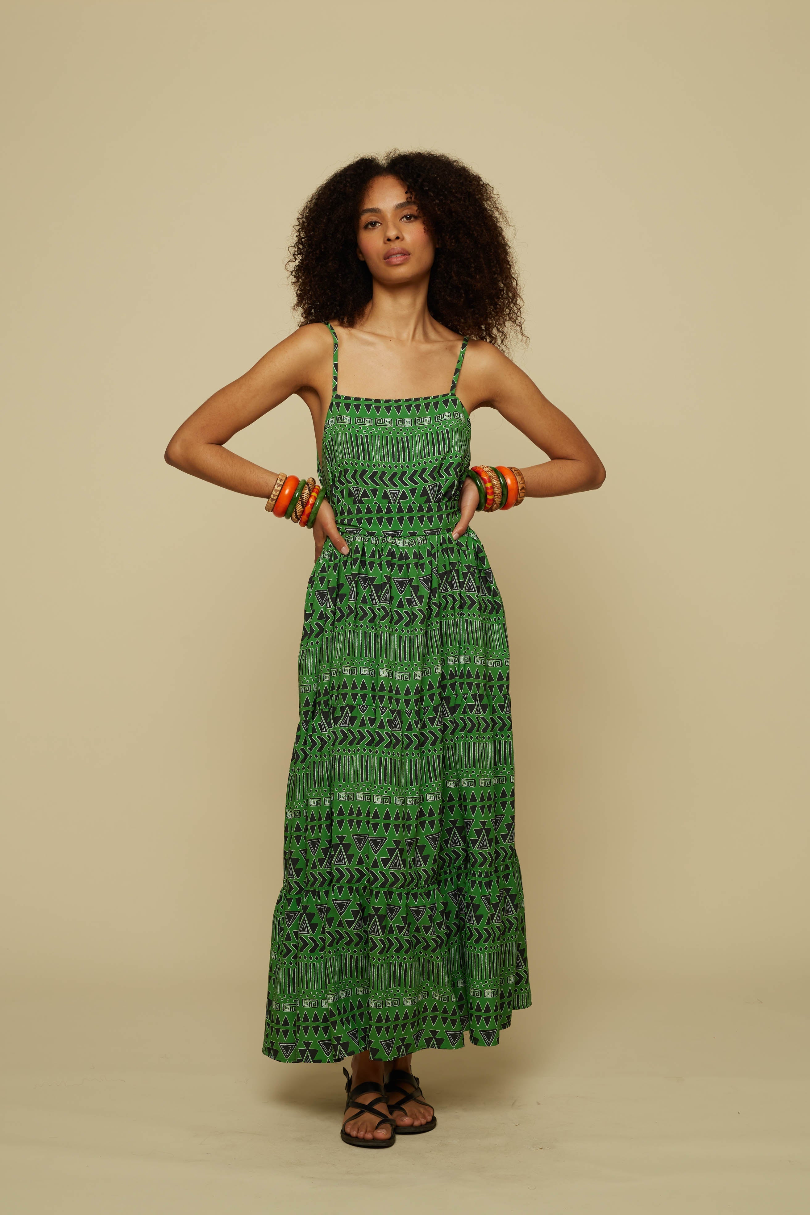 HOMER MAXI DRESS (GREEN ABSTRACT GEOMETRY PRINT)