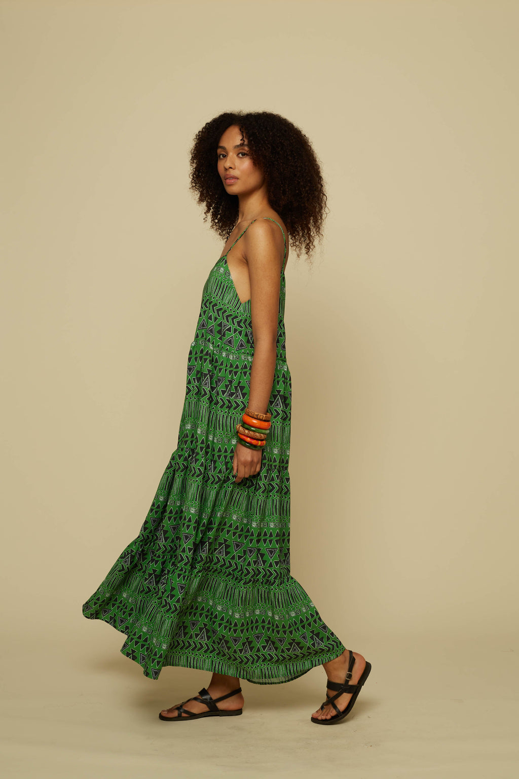 HOMER MAXI DRESS (GREEN ABSTRACT GEOMETRY PRINT)