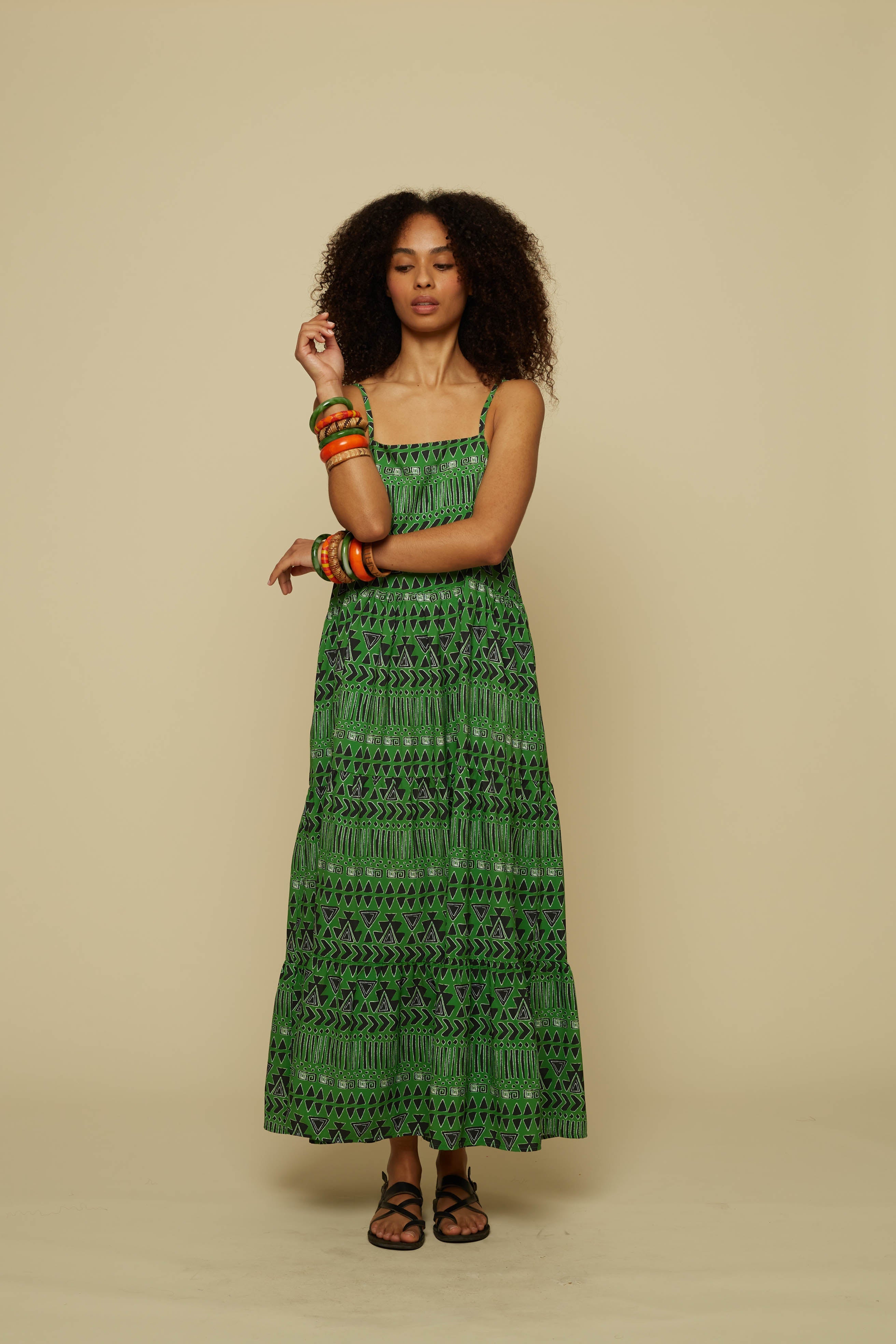HOMER MAXI DRESS (GREEN ABSTRACT GEOMETRY PRINT)