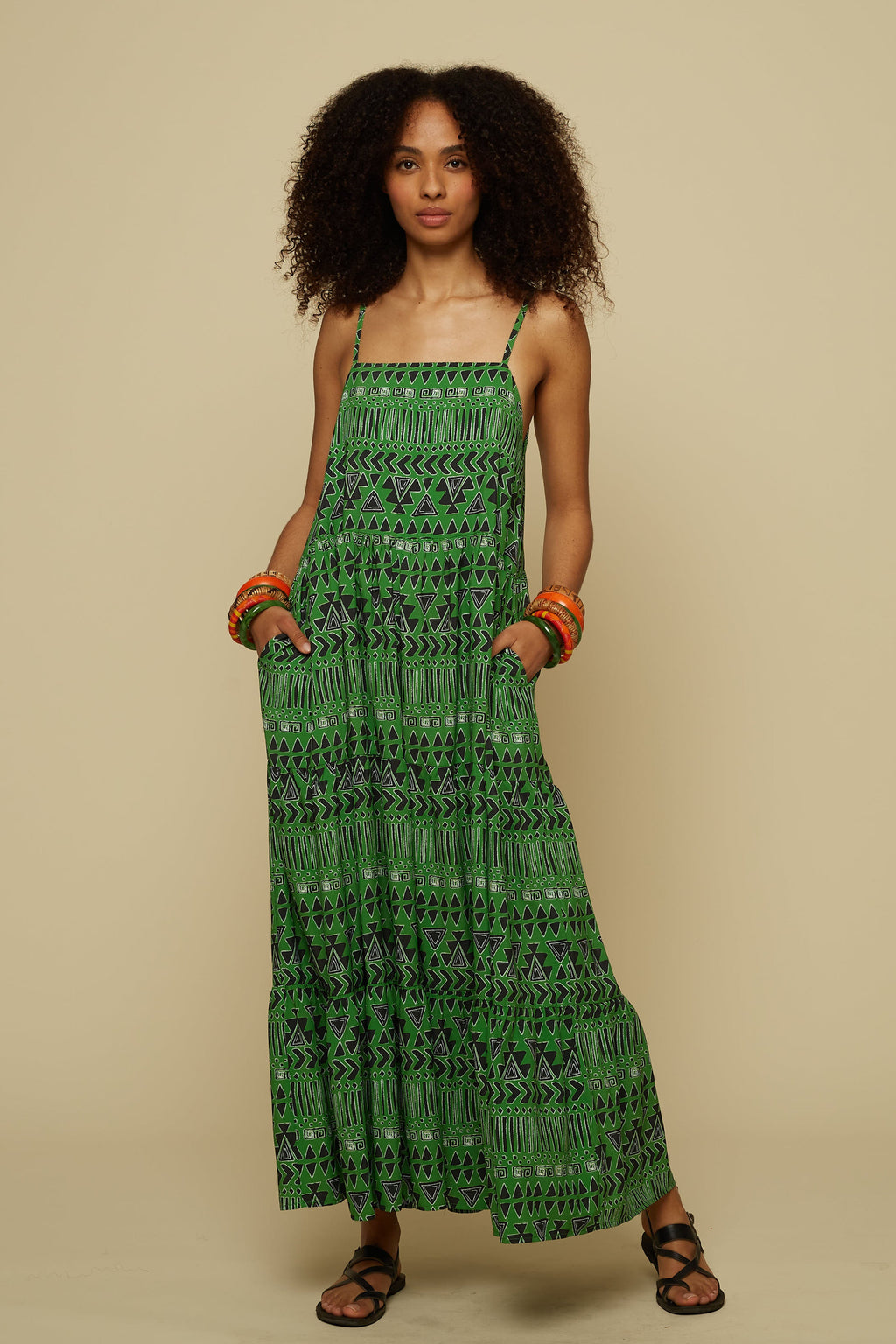 HOMER MAXI DRESS (GREEN ABSTRACT GEOMETRY PRINT)