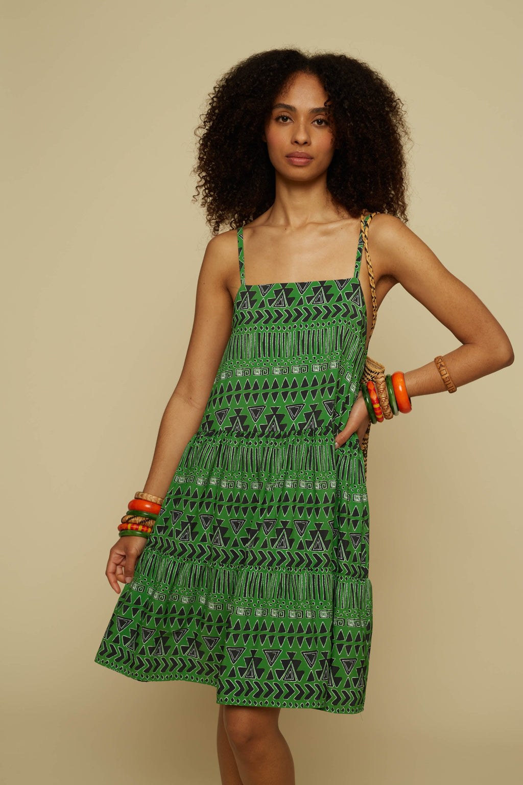 HOMER MINI DRESS (GREEN ABSTRACT GEOMETRY PRINT)