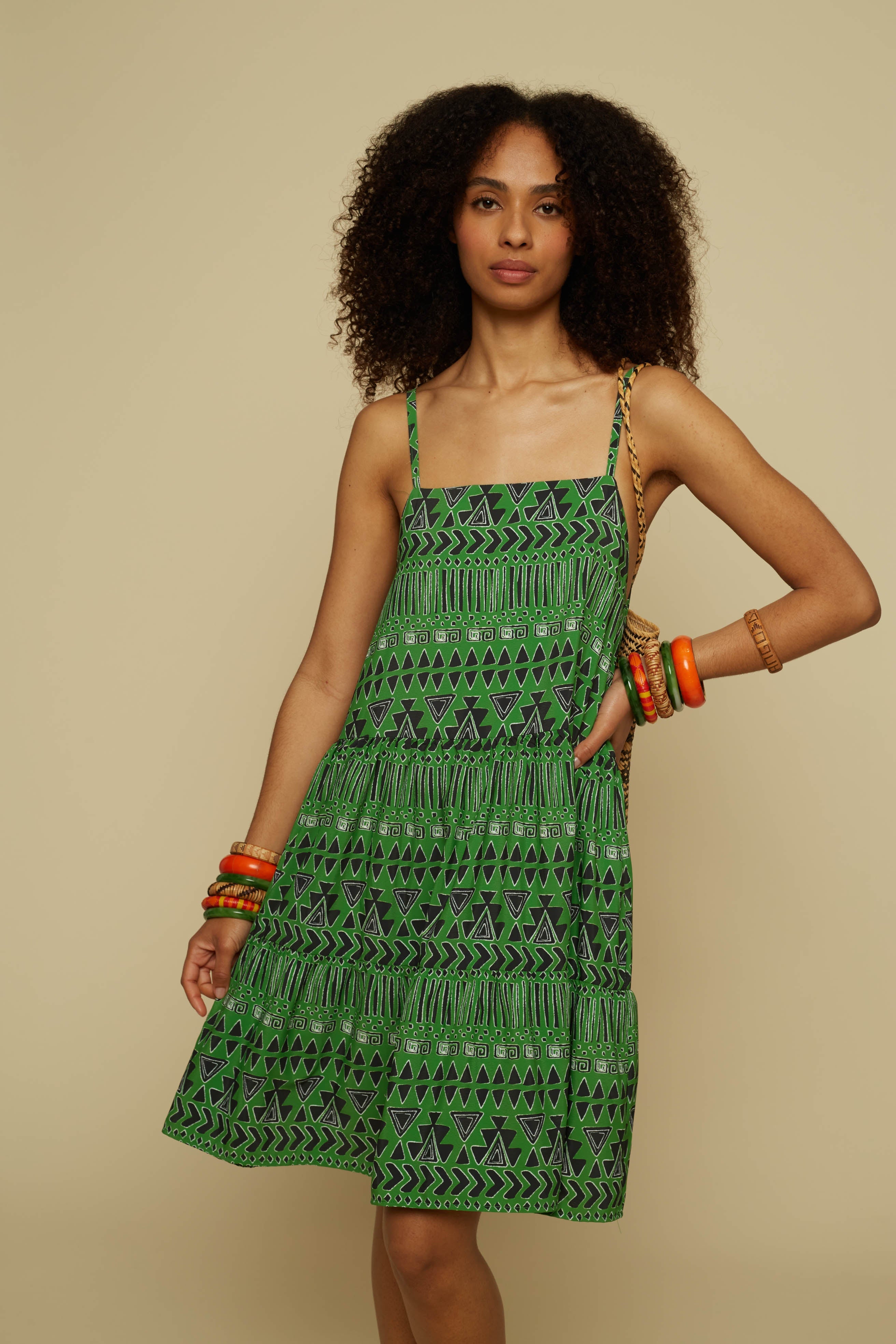 HOMER MINI DRESS (GREEN ABSTRACT GEOMETRY PRINT)